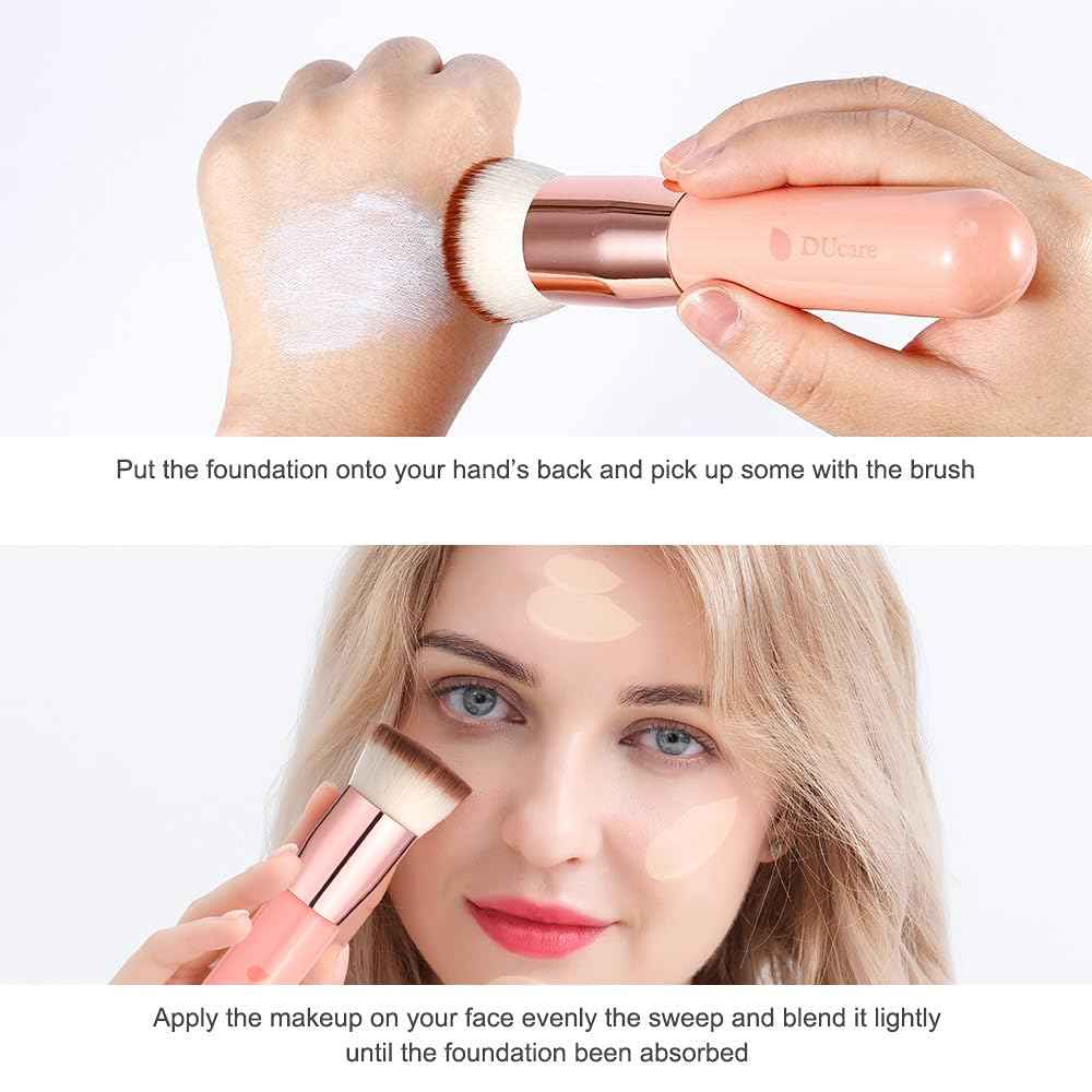 DUcare Kabuki Foundation Brush for Liquid Makeup Flat Top Professional Stick Buffing Blending Mineral Powder Large Face Makeup Brush, Black