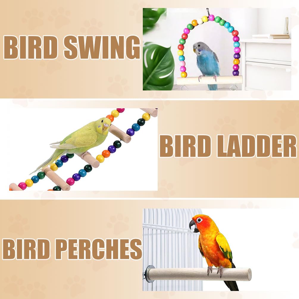 Bird Cage Parakeet Cage with Bird Toys & Slide-Out Tray, Wooden Perches, Rolling Stand, Swing & Bowls – Spacious Indoor Bird House for Parrot, Parakeets, Cockatiel, Lovebird and Small Mid-Sized Birds