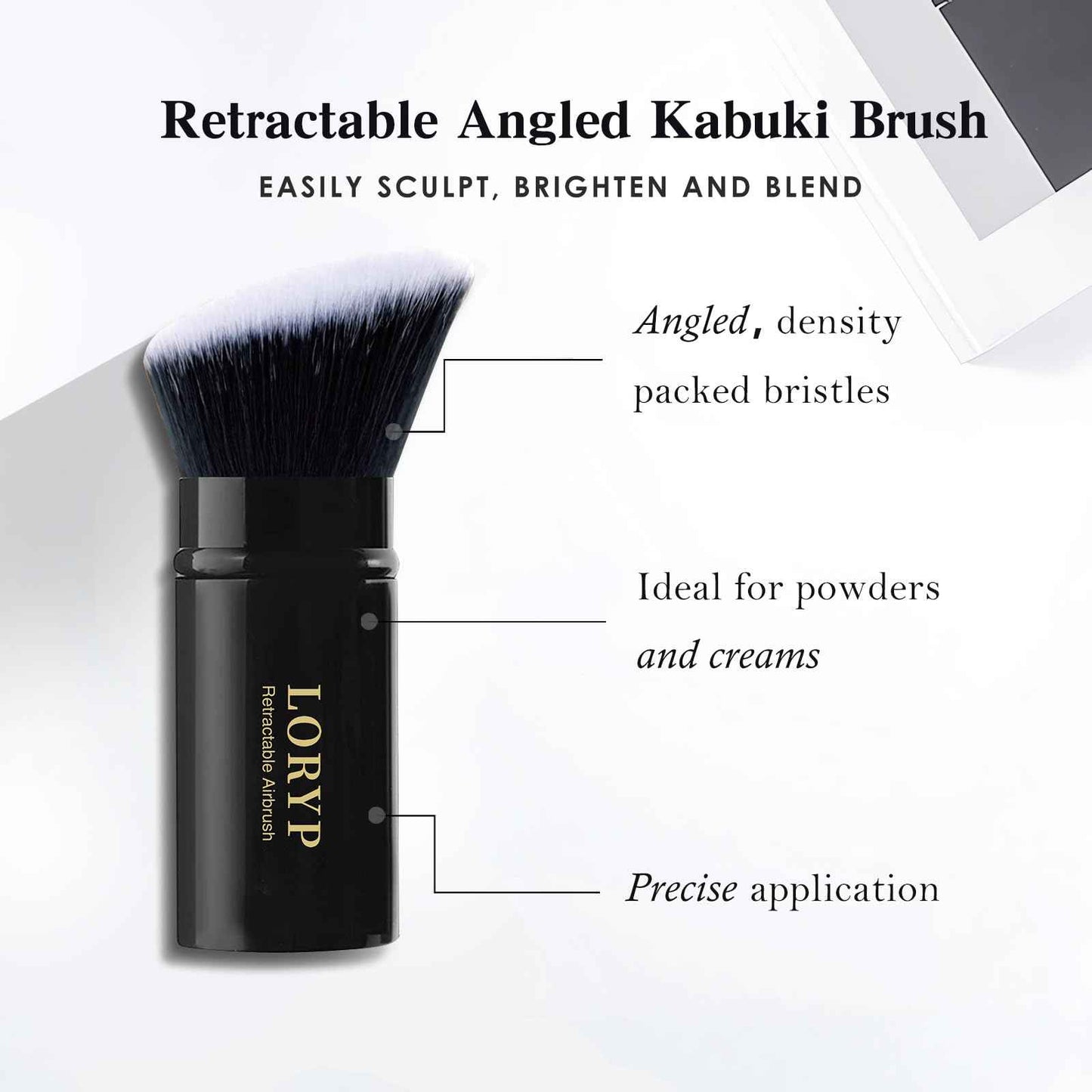 LORYP Retractable Makeup Brush Black Kabuki Foundation Brush for liquid Cream and Powder Makeup 2 Pack Travel Makeup Brush Set