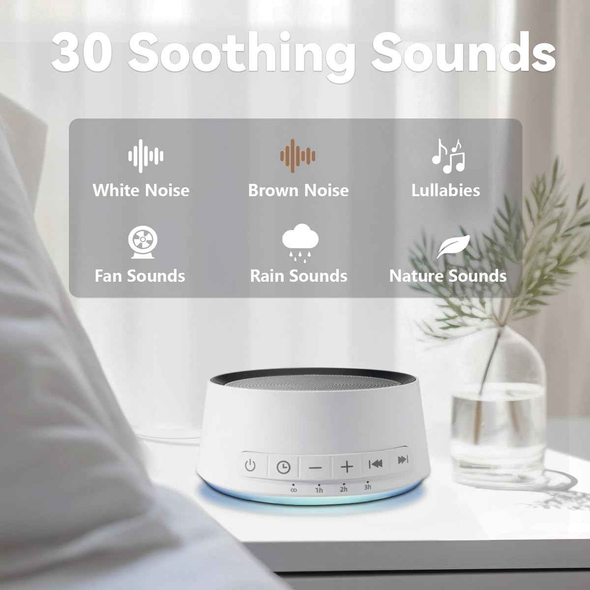 Sound Machine White Noise Machine with 30 Soothing Sounds 12 Colors Night Light Sleep Machine for Baby Kids Adults Brown Nosie Machine Pink Noise Machine with 32 Volume Levels for Office Home Travel