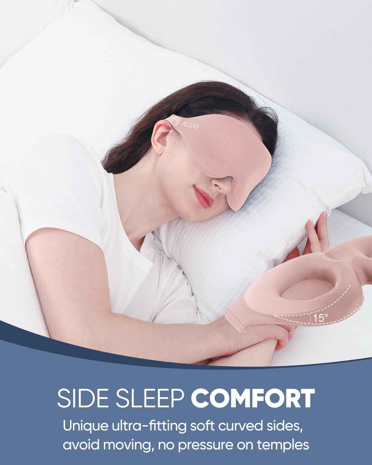 MZOO Luxury Sleep Eye Mask for Side Sleeper Men Women, Zero Eye Pressure 3D Sleeping Mask, Light Blocking Patented Design Night Blindfold, Soft Eye Shade Cover for Travel, Black