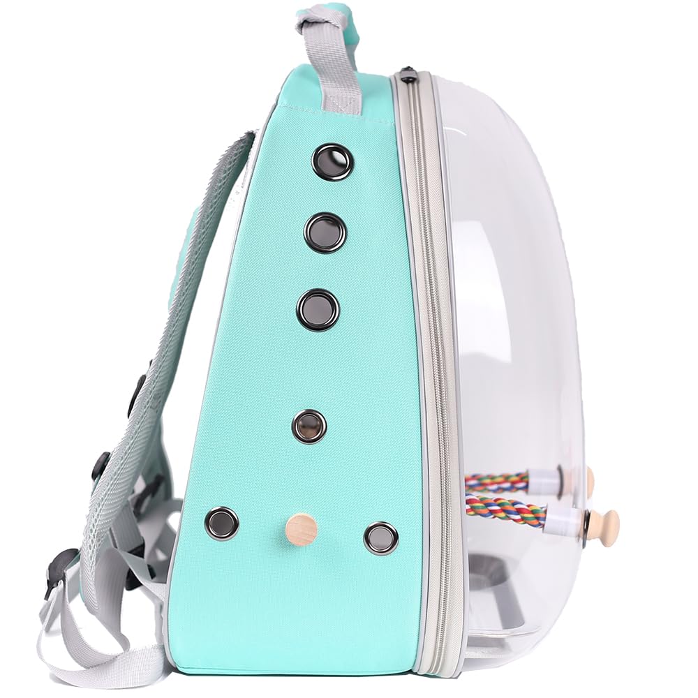 Bird Traval Carrier Cage, Clear Space Capsule Astronaut Backpack to Carry Parakeet Cockatiel Parrot with Metal Tray Wood Perch, Vet Transport School Bag