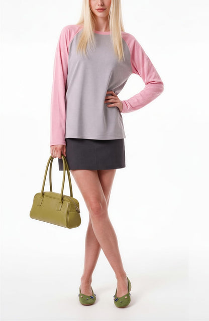 Women Long Sleeve Raglan Shirts Pollover Oversized Baseball Tops