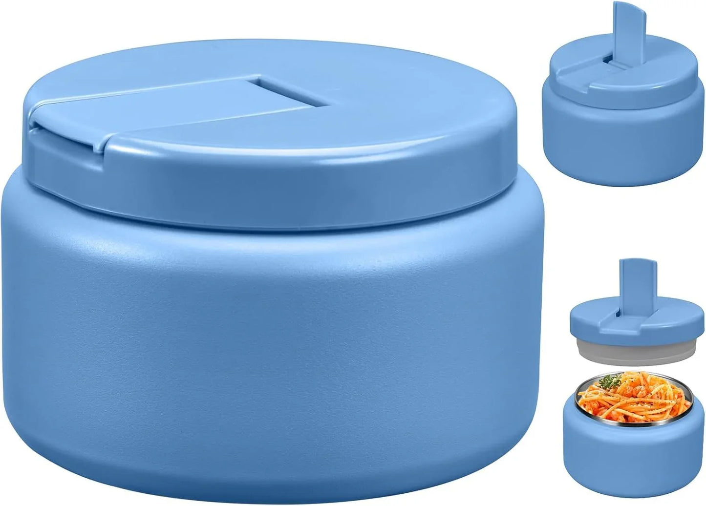 13.5oz Kids Jar for Hot Food, Insulated Vacuum Food Jar with Buckle Lid, Stainless Steel Wide Mouth Leak Proof Insulated Lunch Container for School Picnic Travel, Blue - Jlhbookstore.store