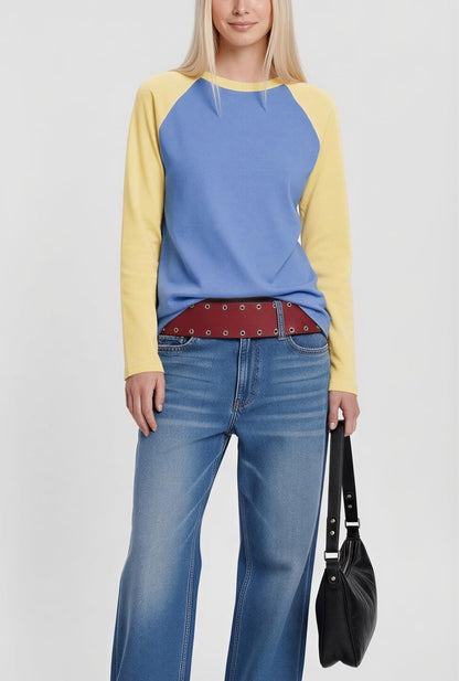 Women Long Sleeve Raglan Shirts Pollover Oversized Baseball Tops