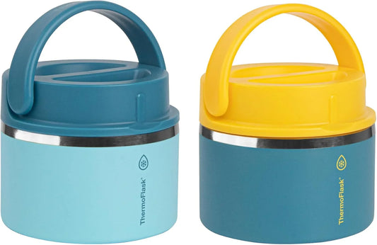 ThermoFlask 12 oz Double Wall Insulated Food Jar, 2-Pack, Mountain Spring + Ocean / Ocean + Sunrise - Jlhbookstore.store