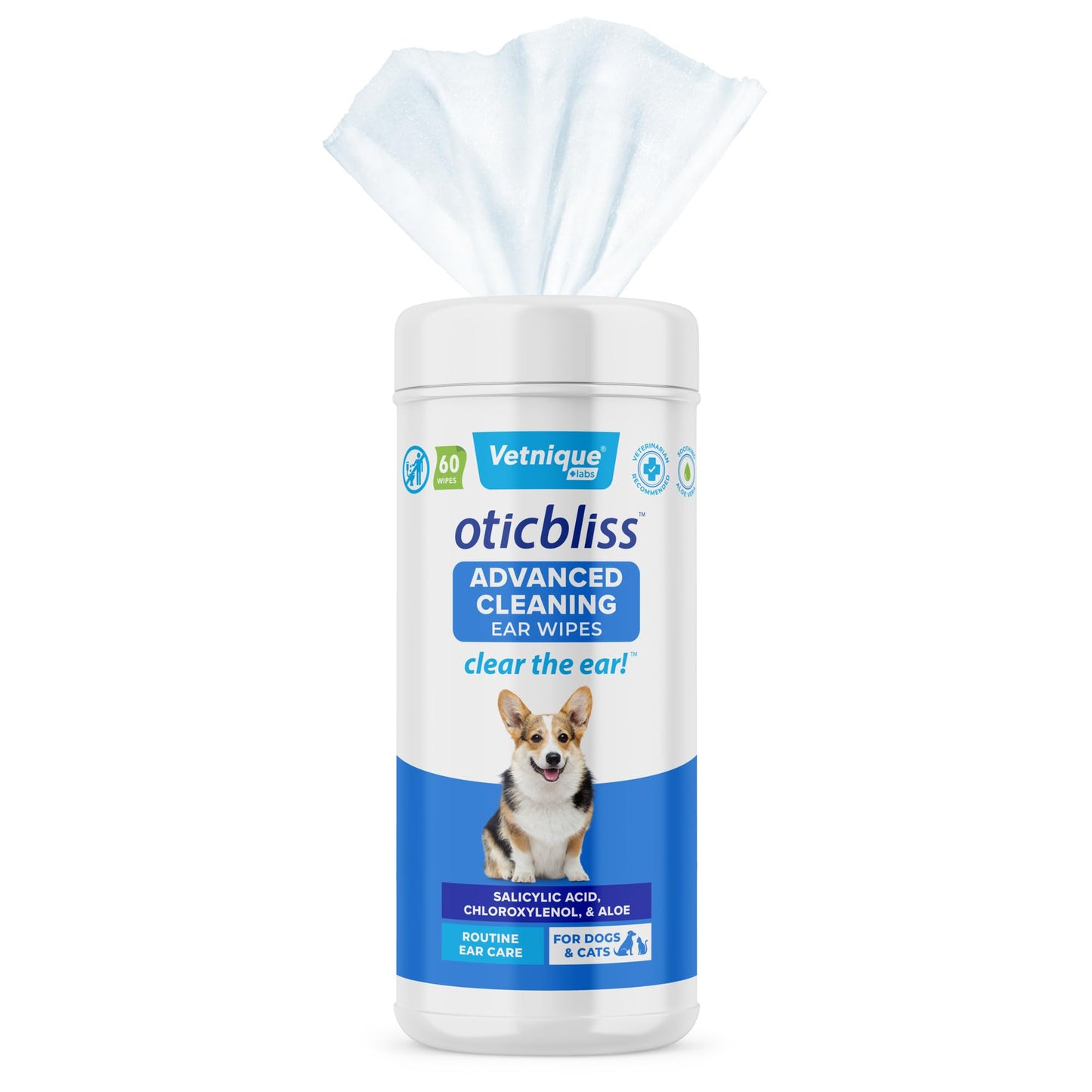 Vetnique Oticbliss Cat & Dog Ear Wipes - Dog Ear Infection Treatment or Dog Ear Cleaner Wipes for Dirty, Waxy, Smelly Dog Ears, Odor Control with Aloe Vera & Salicylic Acid (Finger Mitt Ear Wipes) jlhbookstore.store