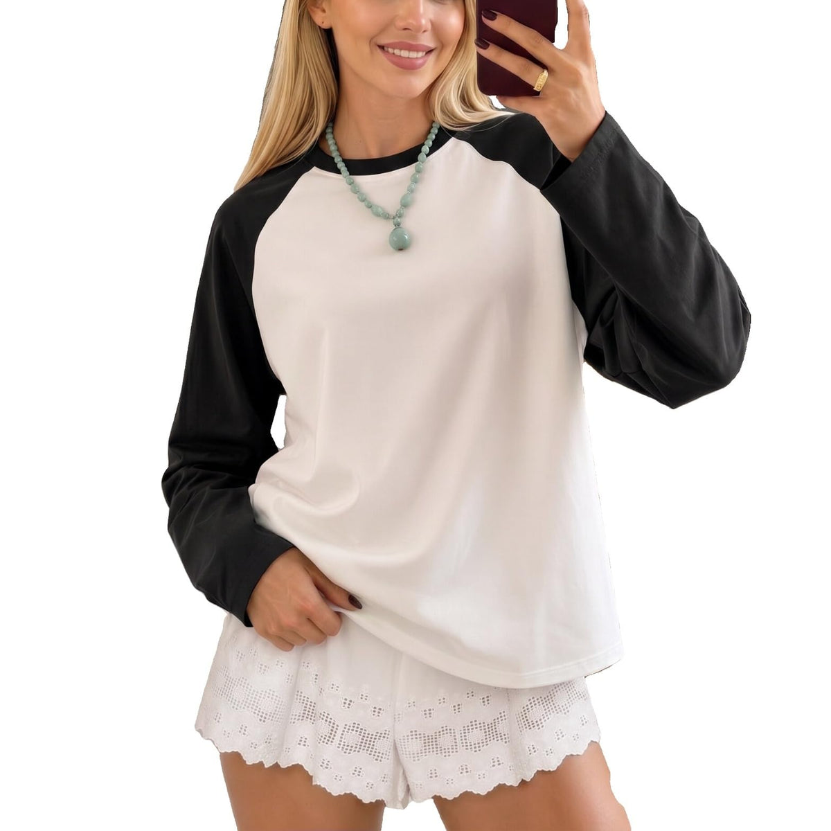 Women Long Sleeve Raglan Shirts Pollover Oversized Baseball Tops