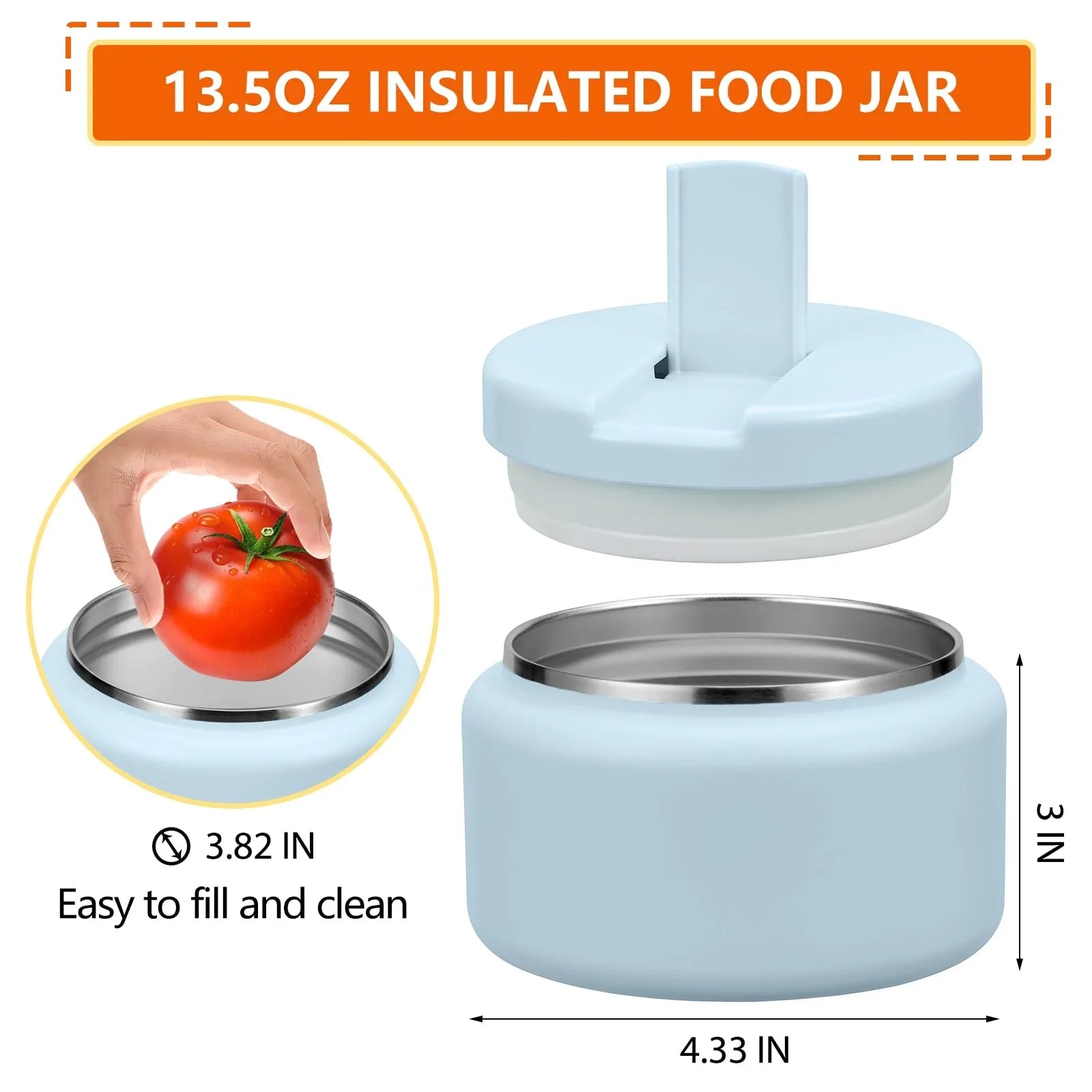 13.5oz Kids Jar for Hot Food, Insulated Vacuum Food Jar with Buckle Lid, Stainless Steel Wide Mouth Leak Proof Insulated Lunch Container for School Picnic Travel, Blue - Jlhbookstore.store