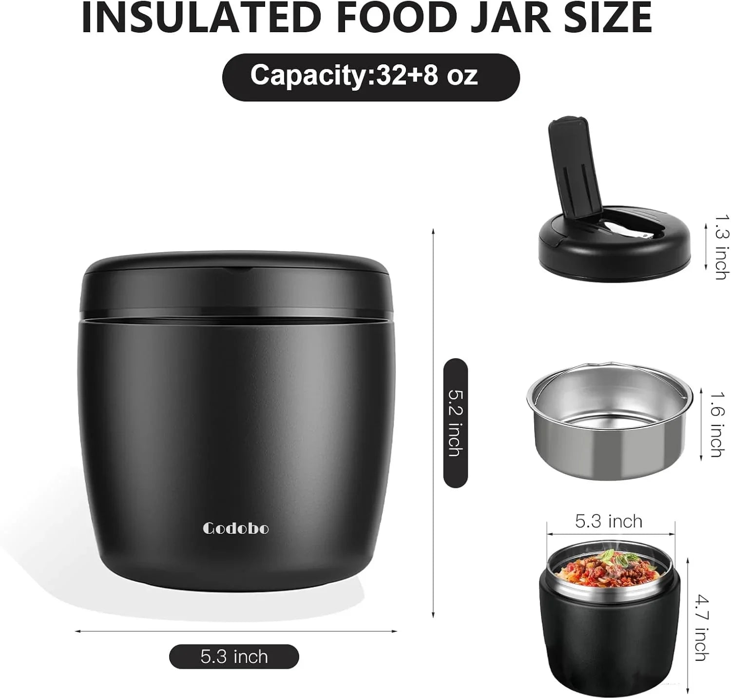 Thermo for Hot Food 40oz, Vacuum Insulated Food Jar for Adults, Stainless Steel Soup Thermo Wide Mouth Leakproof Lunch Containers with Spoon for School Office (Black) - Jlhbookstore.store