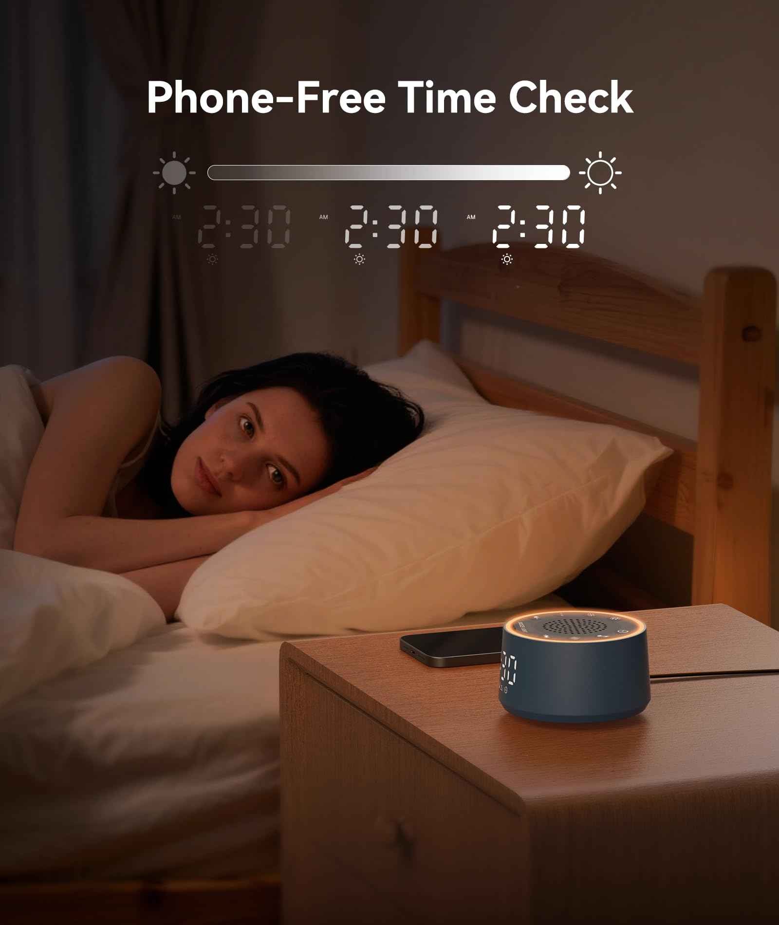 Dreamegg Sound Machine for Sleep - D1 Nova White Noise Sound Machine for Baby Adult with Alarm Clock, Soothing Sounds, Dimmable, White Noise Alarm Clocks for Bedrooms Heavy Sleepers Travel, Black