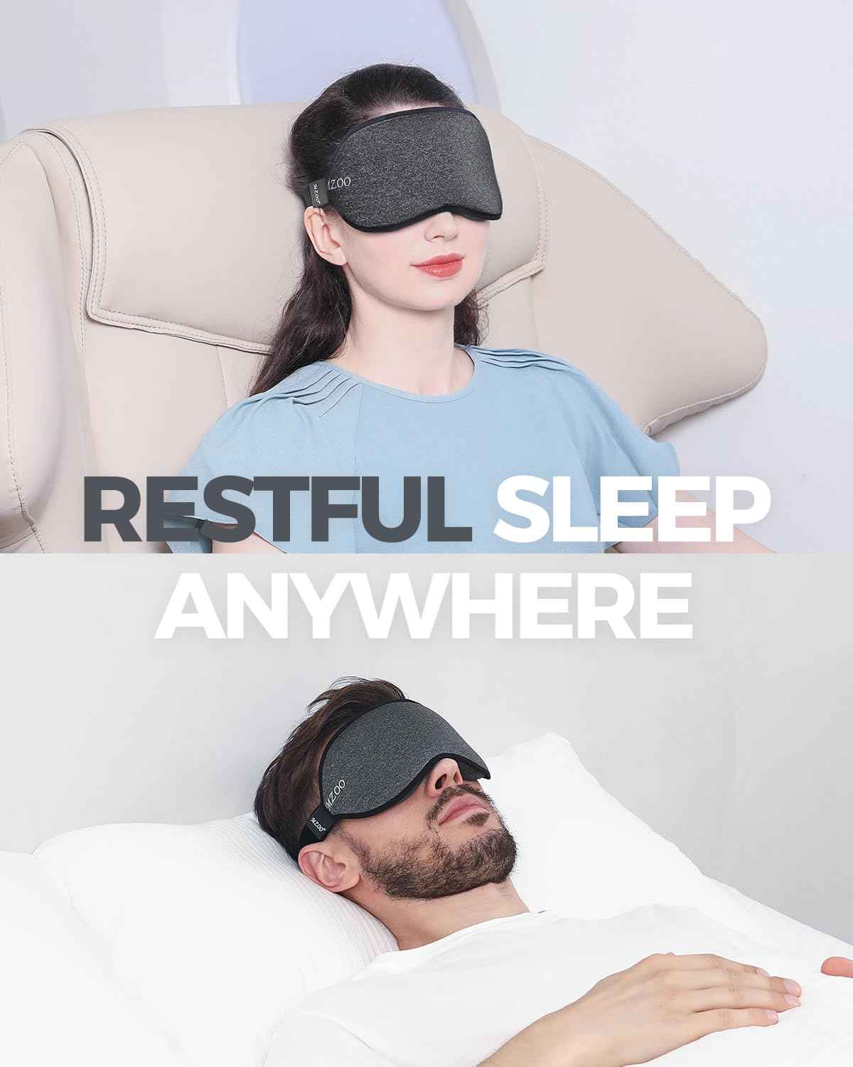 MZOO Luxury Sleep Eye Mask for Side Sleeper Men Women, Zero Eye Pressure 3D Sleeping Mask, Light Blocking Patented Design Night Blindfold, Soft Eye Shade Cover for Travel, Black