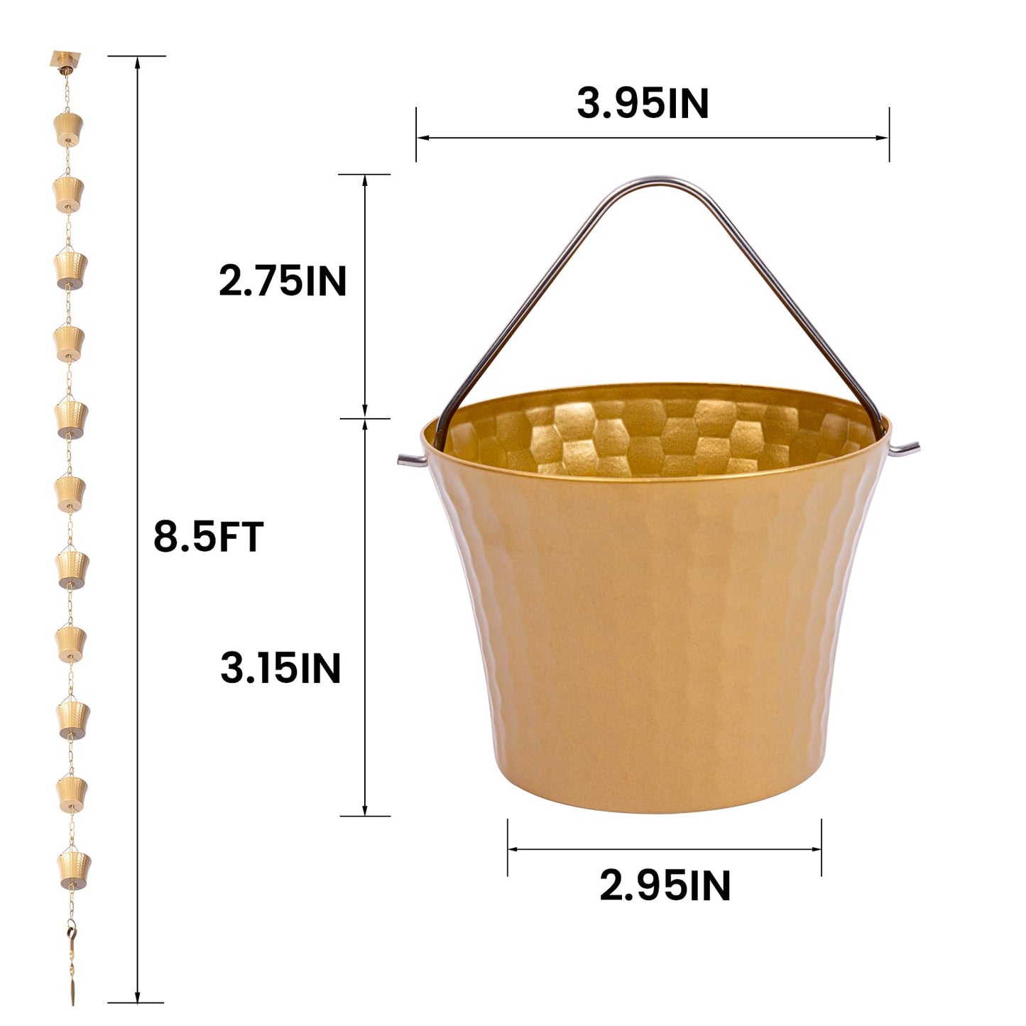 Rain Chain Bird Cage Set 8.5Ft, Not Rust Wrought Iron Rain Chains for Gutters with Adapter Gotta Drain and Sturdy Anchoring Stake,13 Cups, 1 Hook, Adjustable Length for Garden Decorative (Coffee)