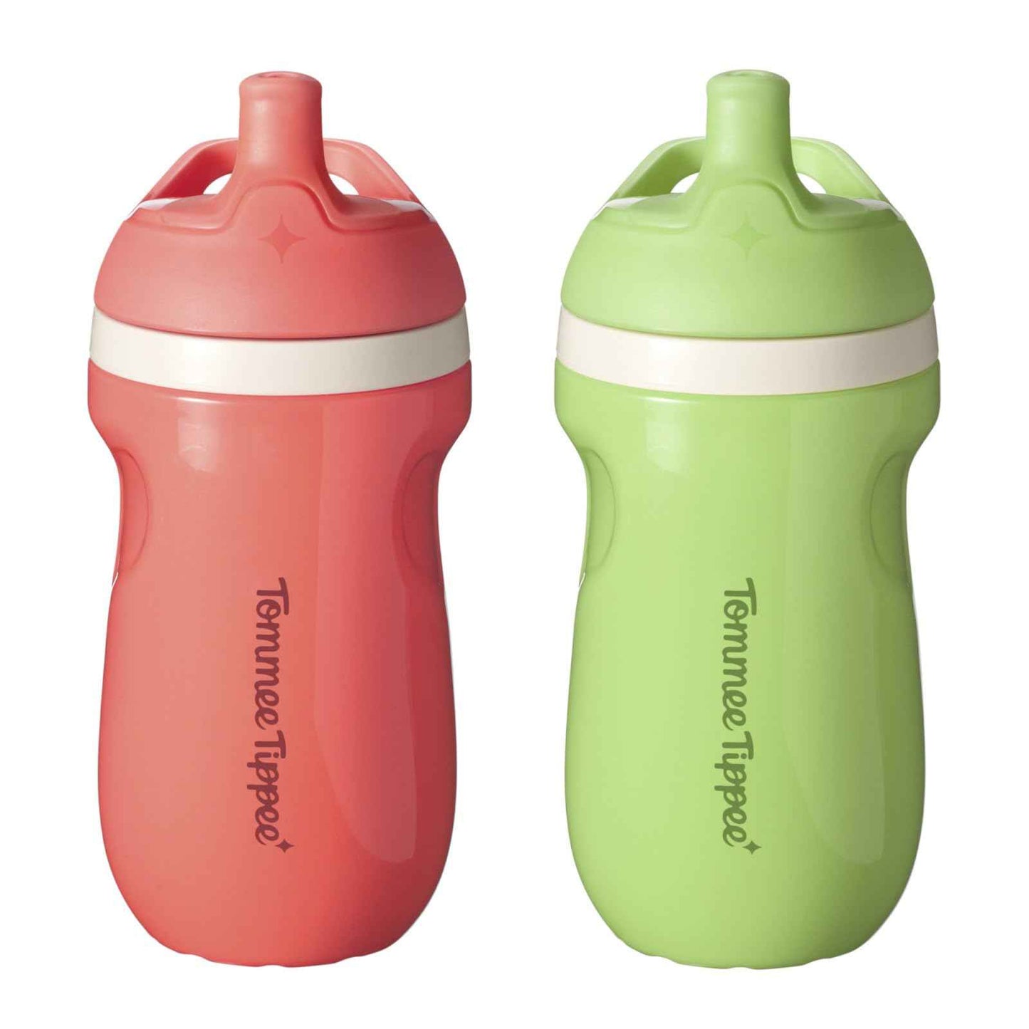 Tommee Tippee Insulated 9oz Sporty Spout Toddler Water Bottle, No Spill, Sippy Cups for Toddlers 1-3, Two-Piece Valve Helps Stop Spills, Light Blue & Orange, BPA Free, Pack of 2