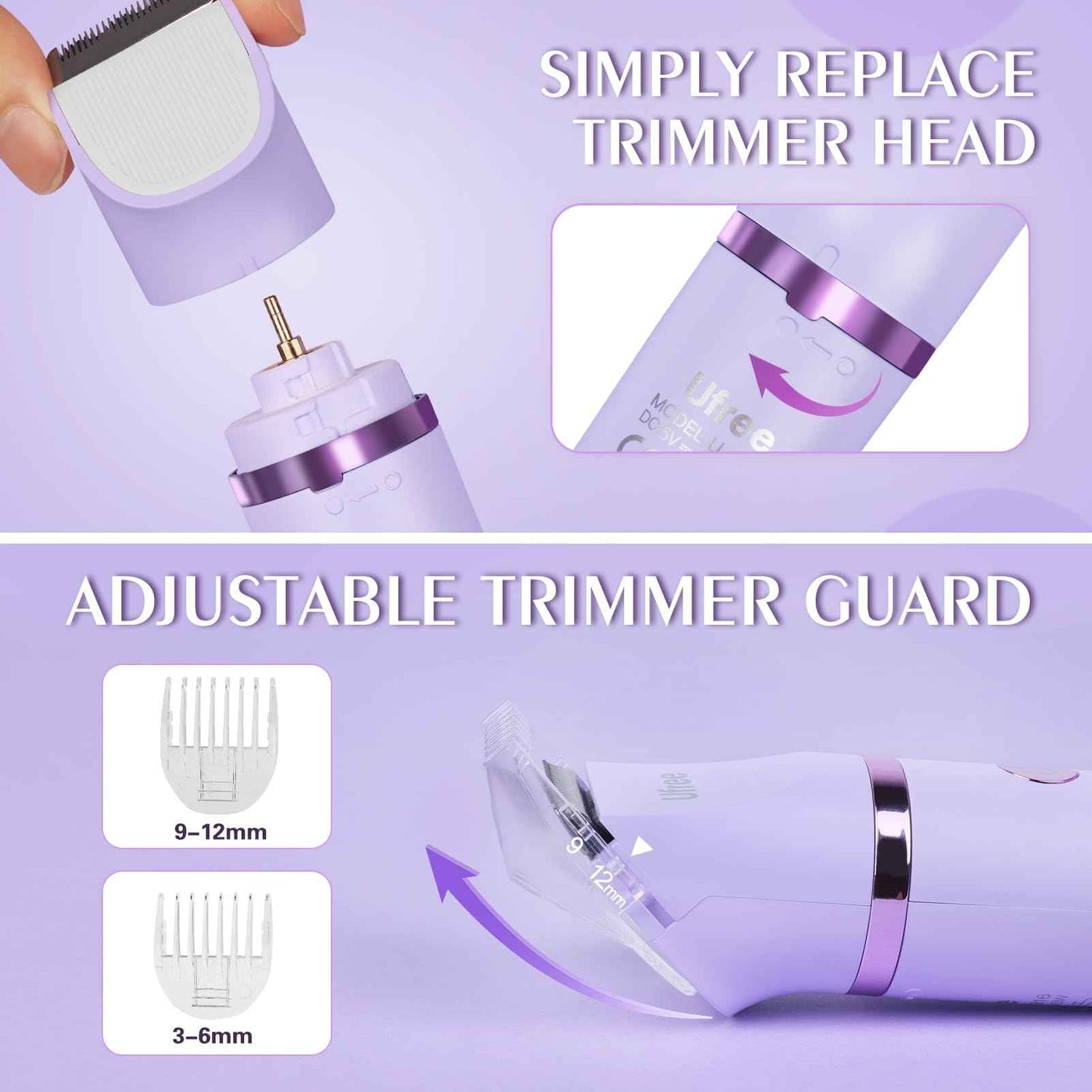 Ufree Bikini Trimmer Electric Razors for Women, Rechargeable Pubic Body Hair Trimmer Electric Shaver for Legs Body Hair, Bikini Shaver IPX7 Waterproof, Gifts for Women, Purple