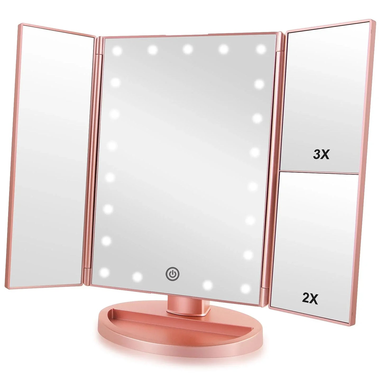 Trifold Makeup Mirror Vanity Mirror with Lights,1X 2X 3X Magnification,Touch Screen,180 Adjustable Rotation,Portable Travel Bathroom Cosmetic Mirror - Jlhbookstore.store