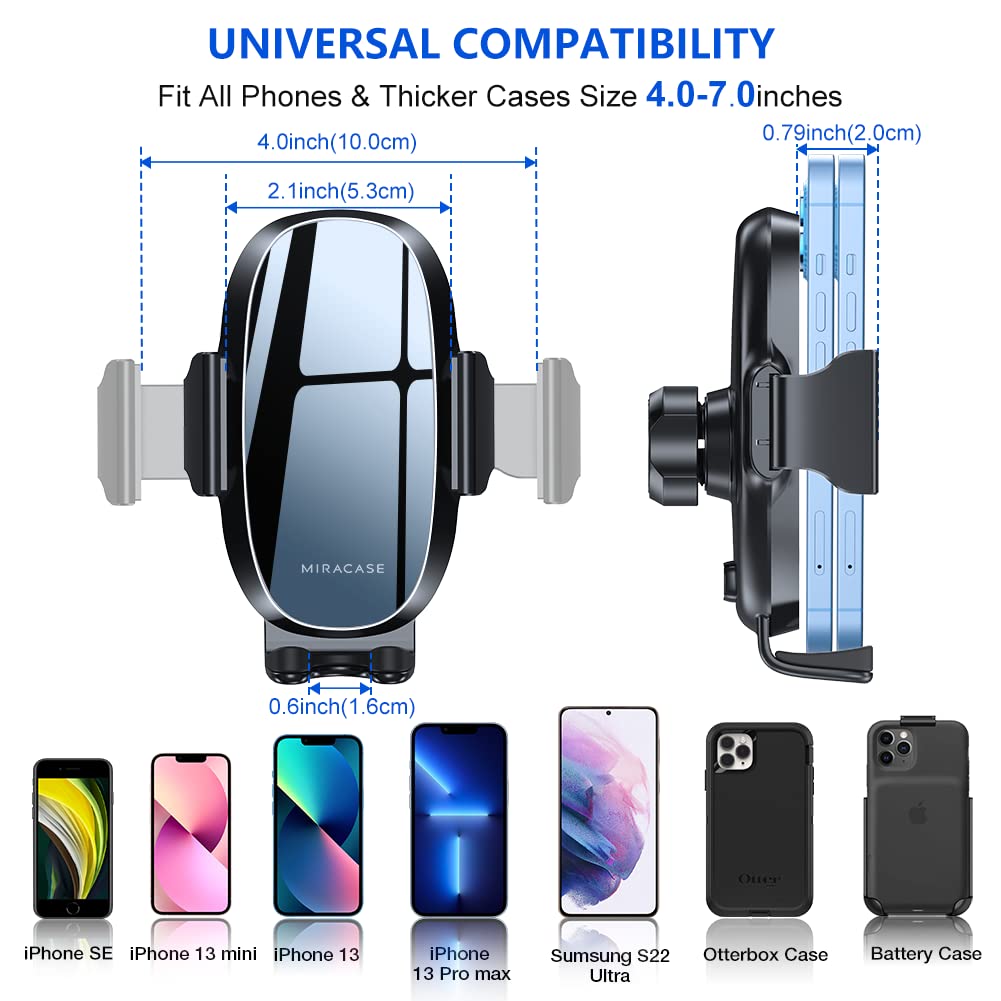 Miracase Phone Holders for Your Car with Metal Hook Clip, Air Vent Cell Phone Stand Car Mount, Universal Automobile Cradle for Garmin GPS Fit iPhone Android and All Smartphones, Dark Black
