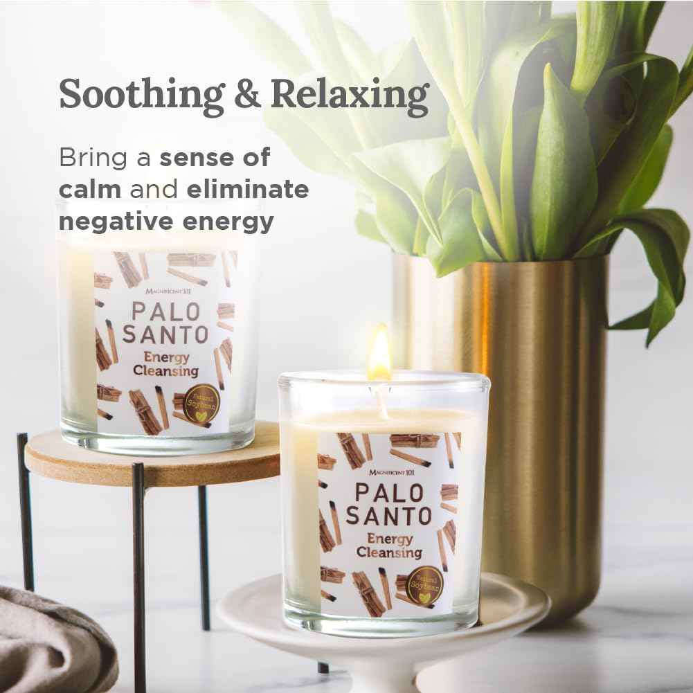 Magnificent 101 Set of 3 Long Lasting Pure Sage Smudge Candles - 42 Hour Burn, 3.5 Oz Each, Made with Soy Wax and Herb, Ideal for House Energy Cleansing, Meditation & Manifestation