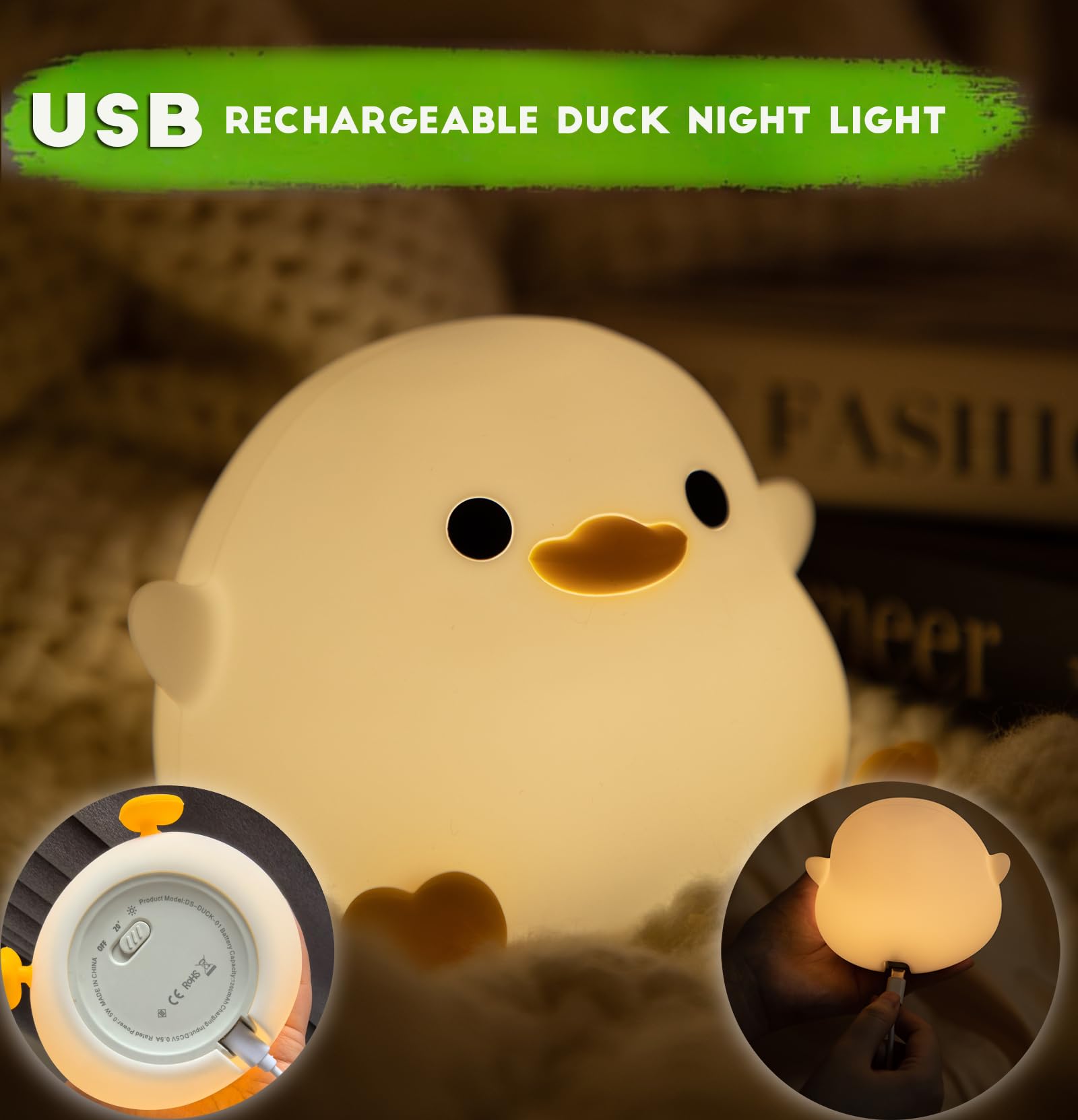 DREAMING MY DREAM Cute Duck Lamp,Do Do Duck Night Light,Silicone Squishy Nursery Bedside Lamp,USB Rechargeable Touch Table Lampfor Bedrooms, Living Room Decor Gift Toy jlhbookstore.store