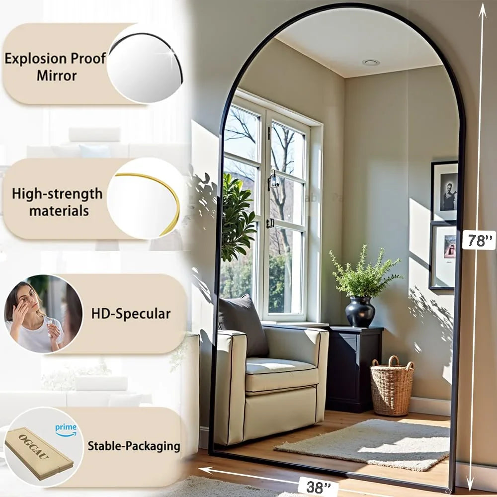 OGCAU Floor Full Length Mirror, 56"x20" Arched Full Body Mirror, Hanging or Leaning, Standing, Wall Mounted with Aluminum Frame for Bedroom Living Room, White - Jlhbookstore.store