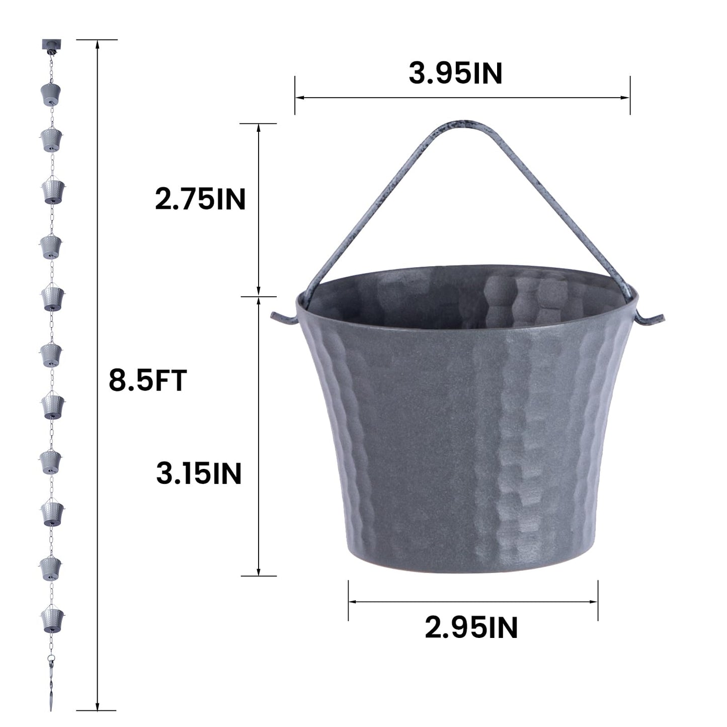 Rain Chain Bird Cage Set 8.5Ft, Not Rust Wrought Iron Rain Chains for Gutters with Adapter Gotta Drain and Sturdy Anchoring Stake,13 Cups, 1 Hook, Adjustable Length for Garden Decorative (Coffee)