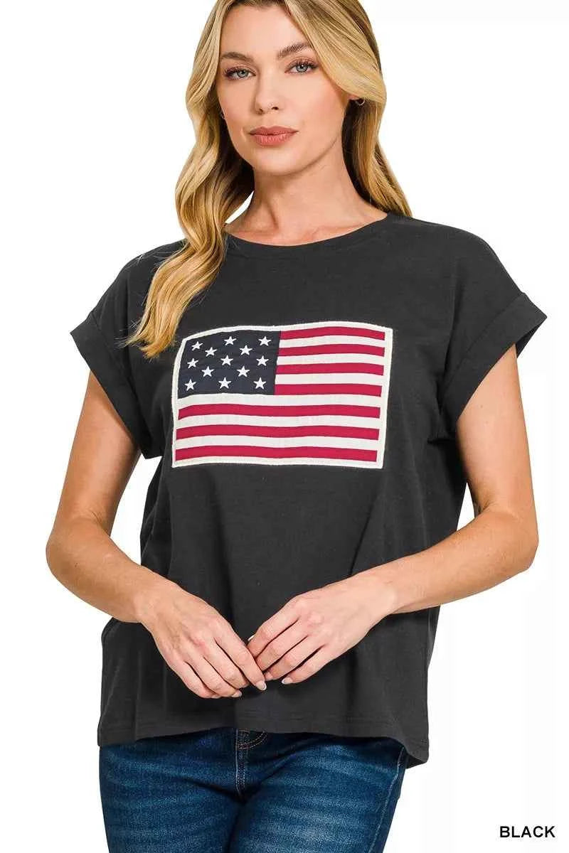 Zenana Full Size US Flag Round Neck Short Sleeve T-Shirt Plus Size