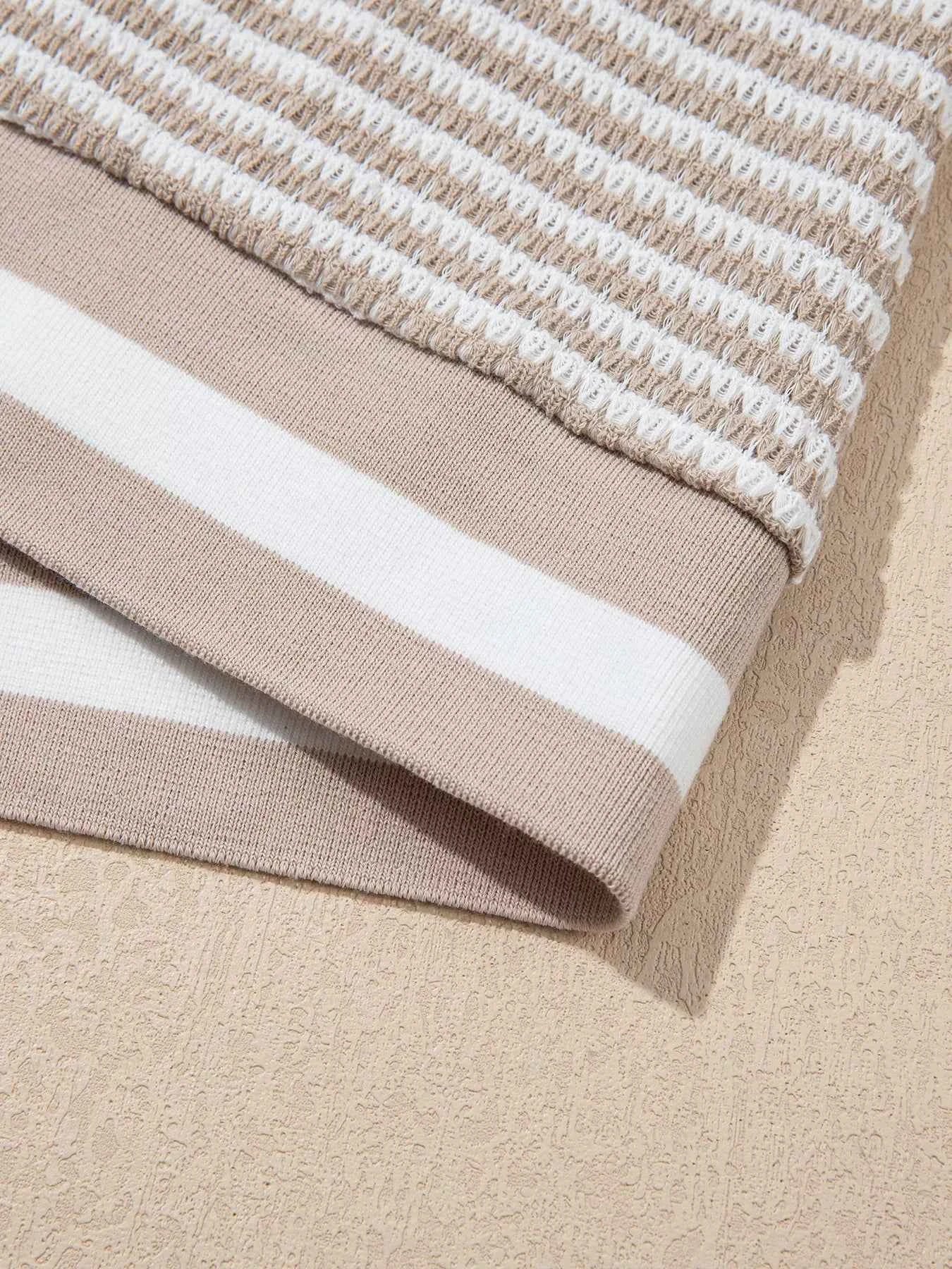 Striped Textured Knit V Neck Top