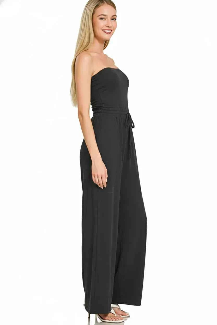 Zenana Tube Top Jumpsuit with Drawstring Waist