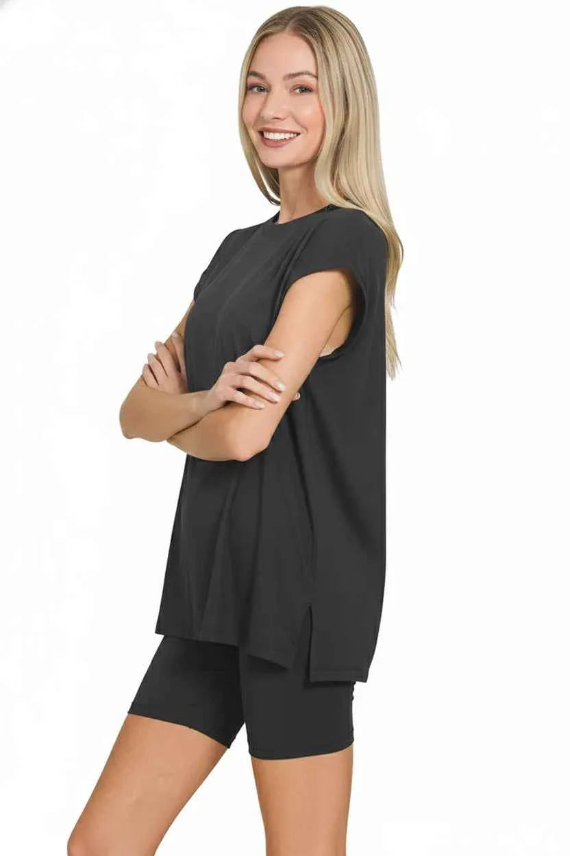 Zenana Brushed Dty Microfiber Top & Biker Shorts