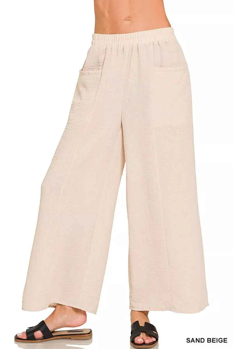 Zenana Woven Airflow Elastic Waistband Pants
