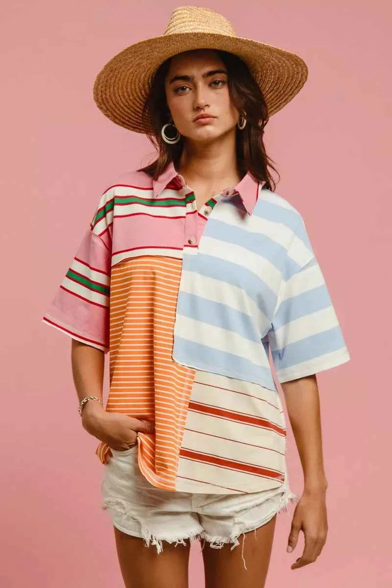 BiBi Mix And Match Stripe Color Block Shirt