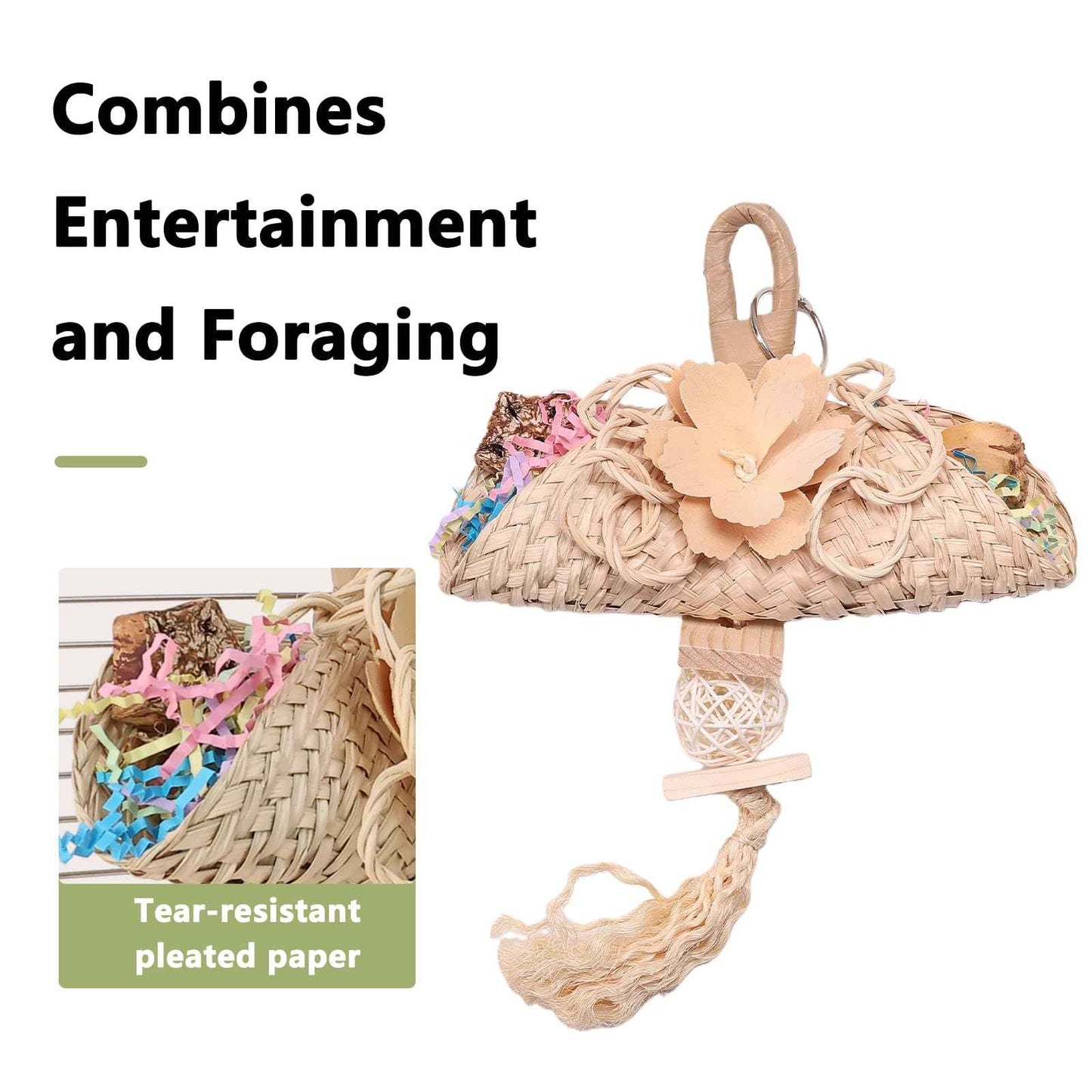 Parrot Chew Toys Set - Natural Wood & Loofah Toys with Plant-Based Dyes, 3 Pack Bird Chew Toys for Cockatiels, Conures & Small Parrots for Cage Enrichment (3 Pieces of Blue Series)