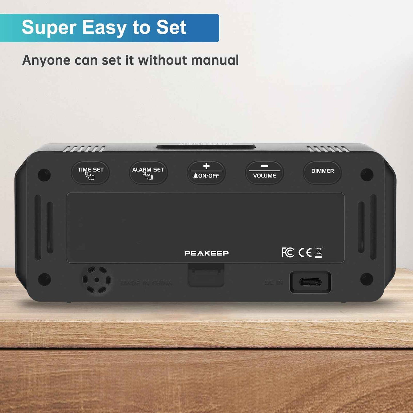 Peakeep Small Digital Alarm Clock Plug in for Bedrooms Bedside, Tiny Electric Clock Large Big Numbers Display with Battery Backup for Desk Table, 6 Dimmers, 5 Adjustable Alarm Volumes (Blue)