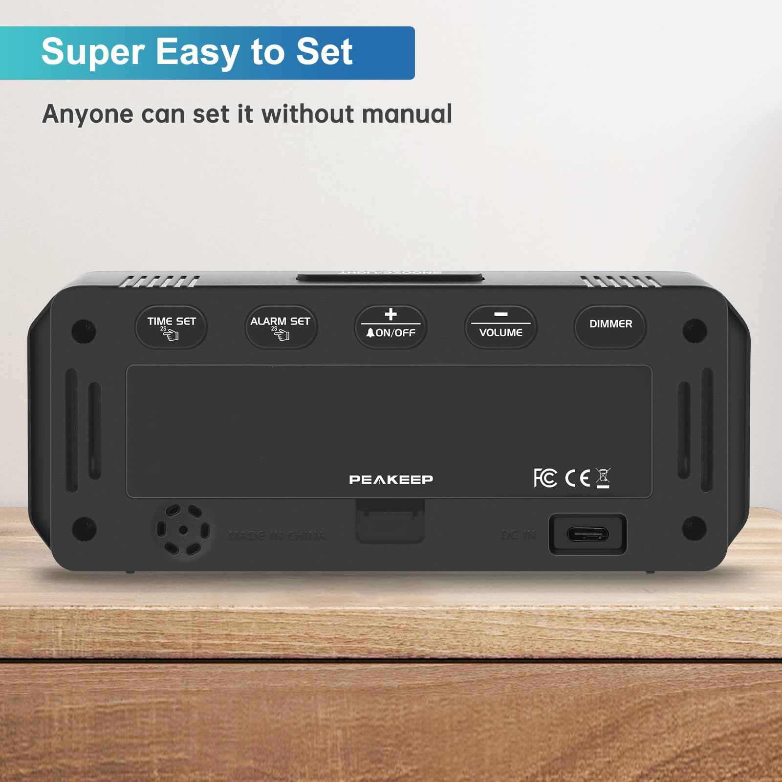 Peakeep Small Digital Alarm Clock Plug in for Bedrooms Bedside, Tiny Electric Clock Large Big Numbers Display with Battery Backup for Desk Table, 6 Dimmers, 5 Adjustable Alarm Volumes (Blue)