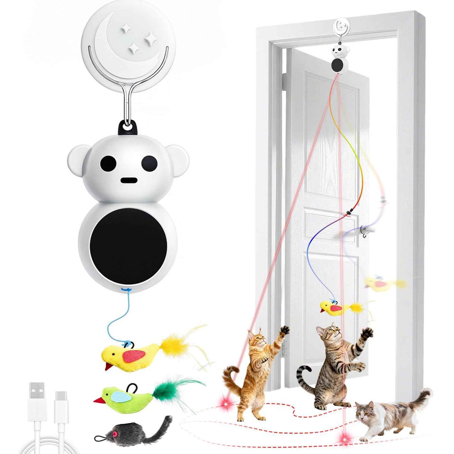 Interactive Cat Toys for Indoor Cats: 2 in 1 Laser Pointer Cat Toy with Automatic Flying Bird & Mouse Wand, Smart Motion Mode Adjustable Speed, USB Rechargeable Safe for Bored Kittens and Adult Cats