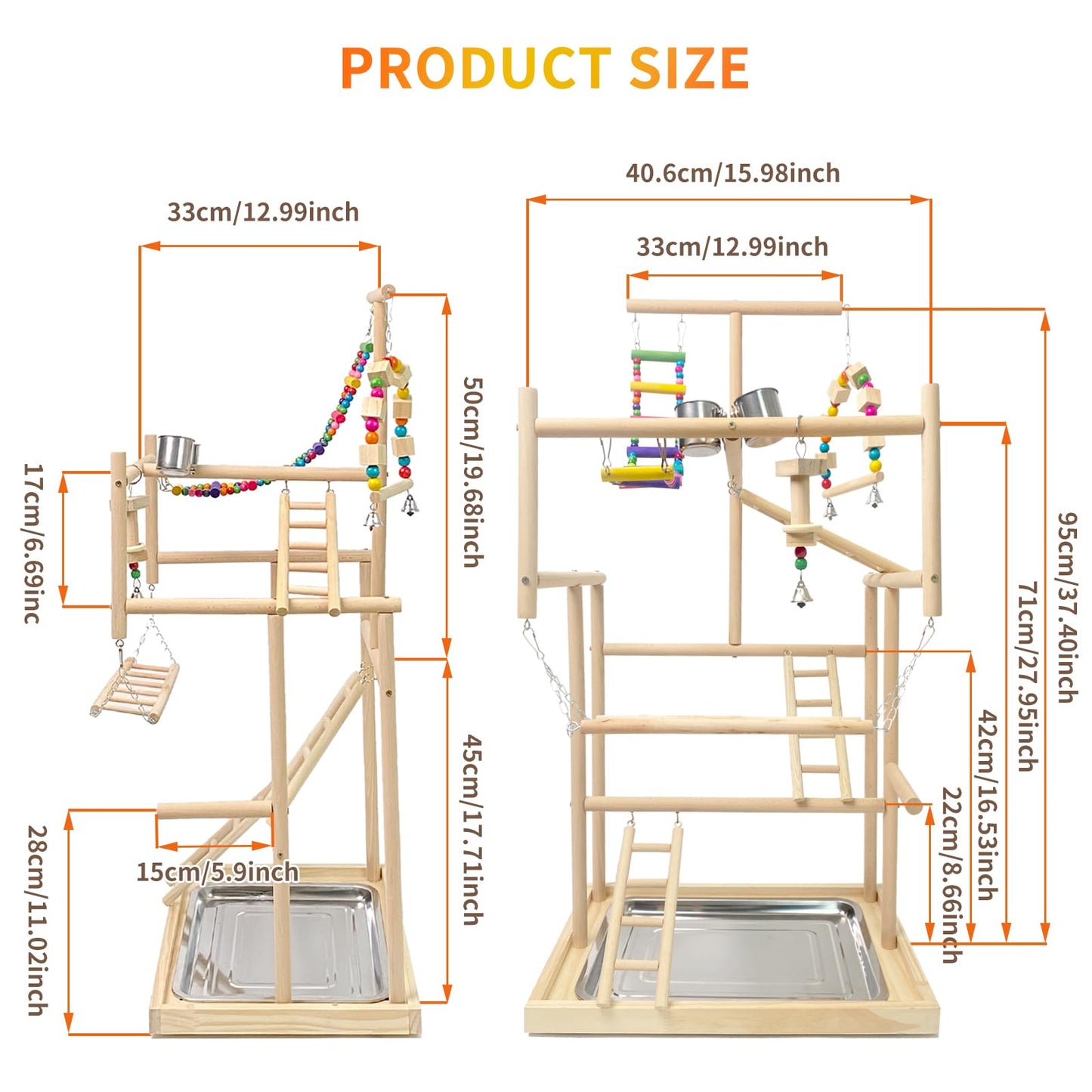 Bird Playground, Parrots Playstand for Small to Medium Birds, Perch Stand with 3 Ladders Playgym with Rope Perch, Swings Feeder Cups Bird Cage Accessories for Conure Cockatiel Lovebirds
