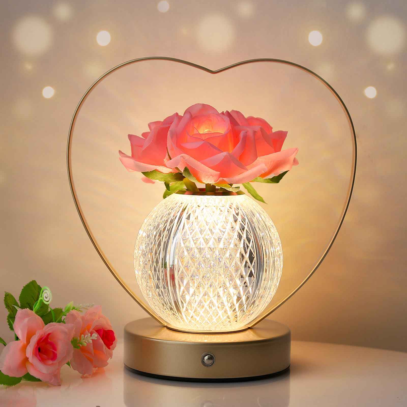 Sunflowers Flower Lamp,Rechargeable Cordless Touch Table Lamp,3-Colour Infinitely Dimming Small Night Light,Festival Restaurant Bedroom Bar Coffee Shop Birthday Gifts for Women Mom