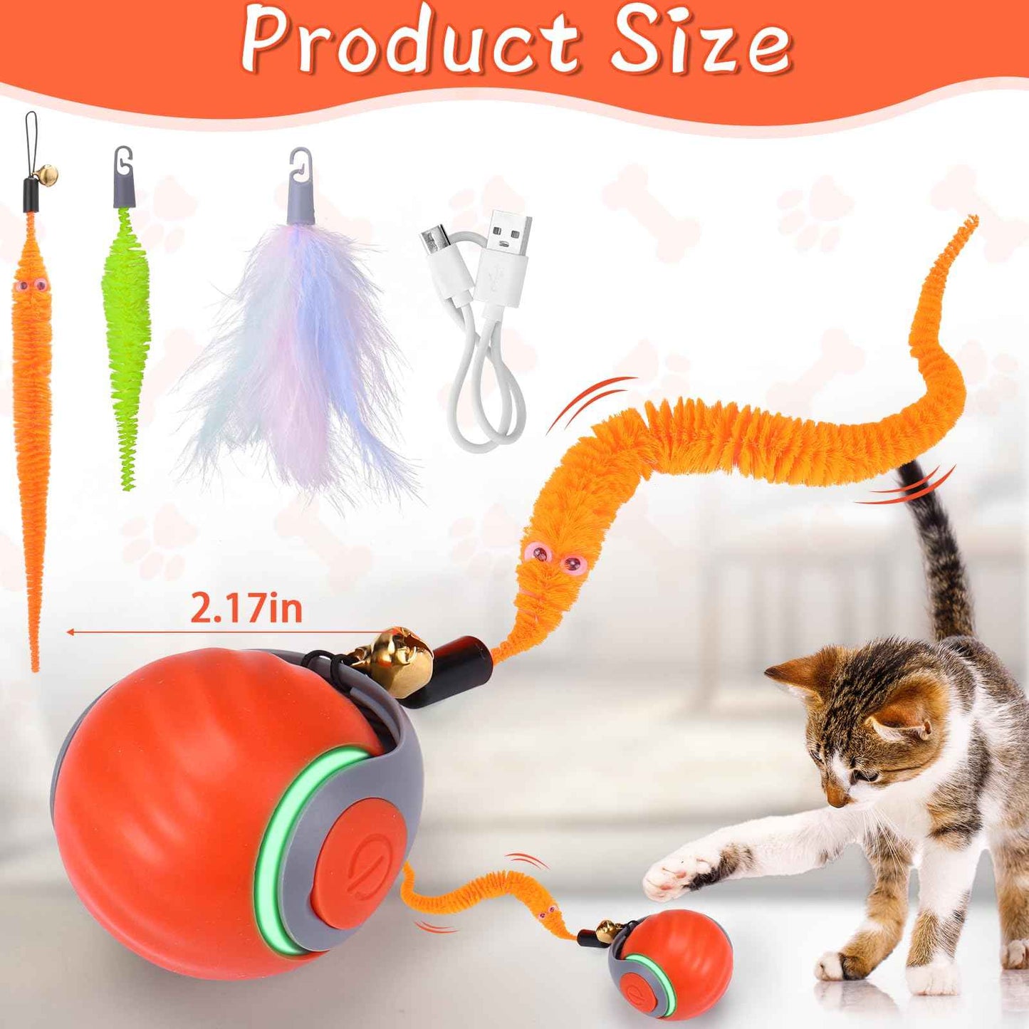 BABORUI Interactive Cat Toy Ball - Automatic Interactive Cat Toys for Indoor Cats with 3 Tails, 2 Speeds Rechargeable Cat Enrichment Toys for Small/Medium/Large Cats to Keep Them Busy(Blue)