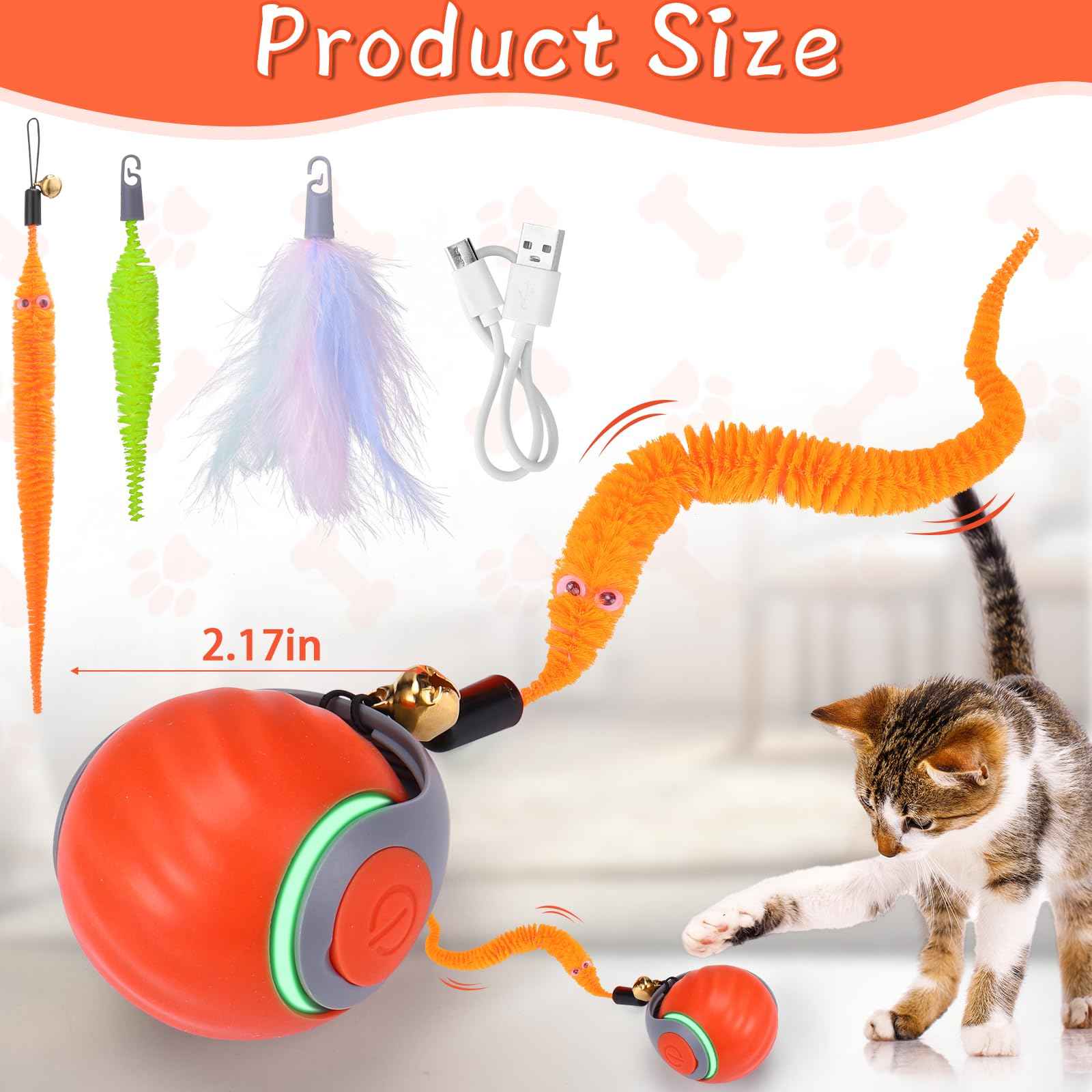 BABORUI Interactive Cat Toy Ball - Automatic Interactive Cat Toys for Indoor Cats with 3 Tails, 2 Speeds Rechargeable Cat Enrichment Toys for Small/Medium/Large Cats to Keep Them Busy(Blue)