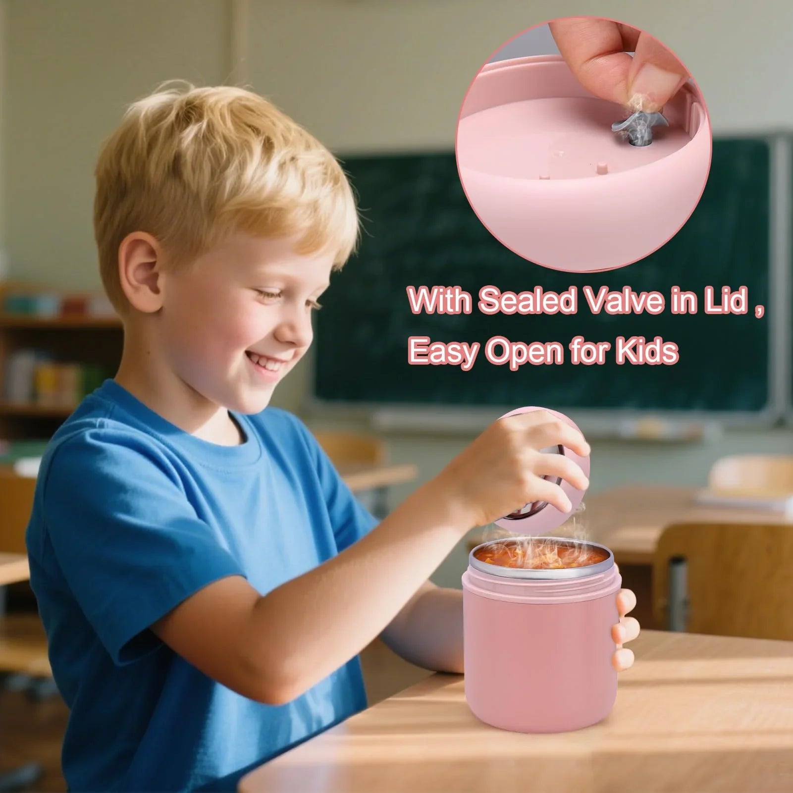 Juome 16oz Kids Thermo for Hot Food - Insulated Vacuum Food Jar Container, Wide Mouth Stainless Steel Soup Thermo Lunch Box for Kids with Spoon, Leakproof (Pink) - Jlhbookstore.store
