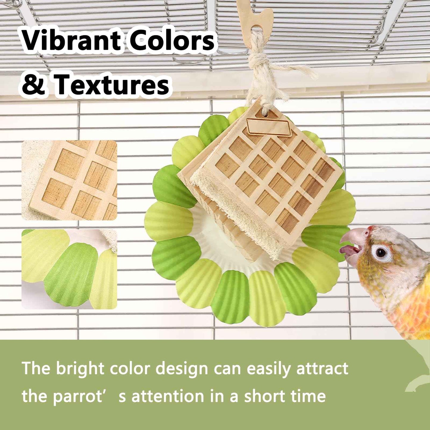 Parrot Chew Toys Set - Natural Wood & Loofah Toys with Plant-Based Dyes, 3 Pack Bird Chew Toys for Cockatiels, Conures & Small Parrots for Cage Enrichment (3 Pieces of Blue Series)