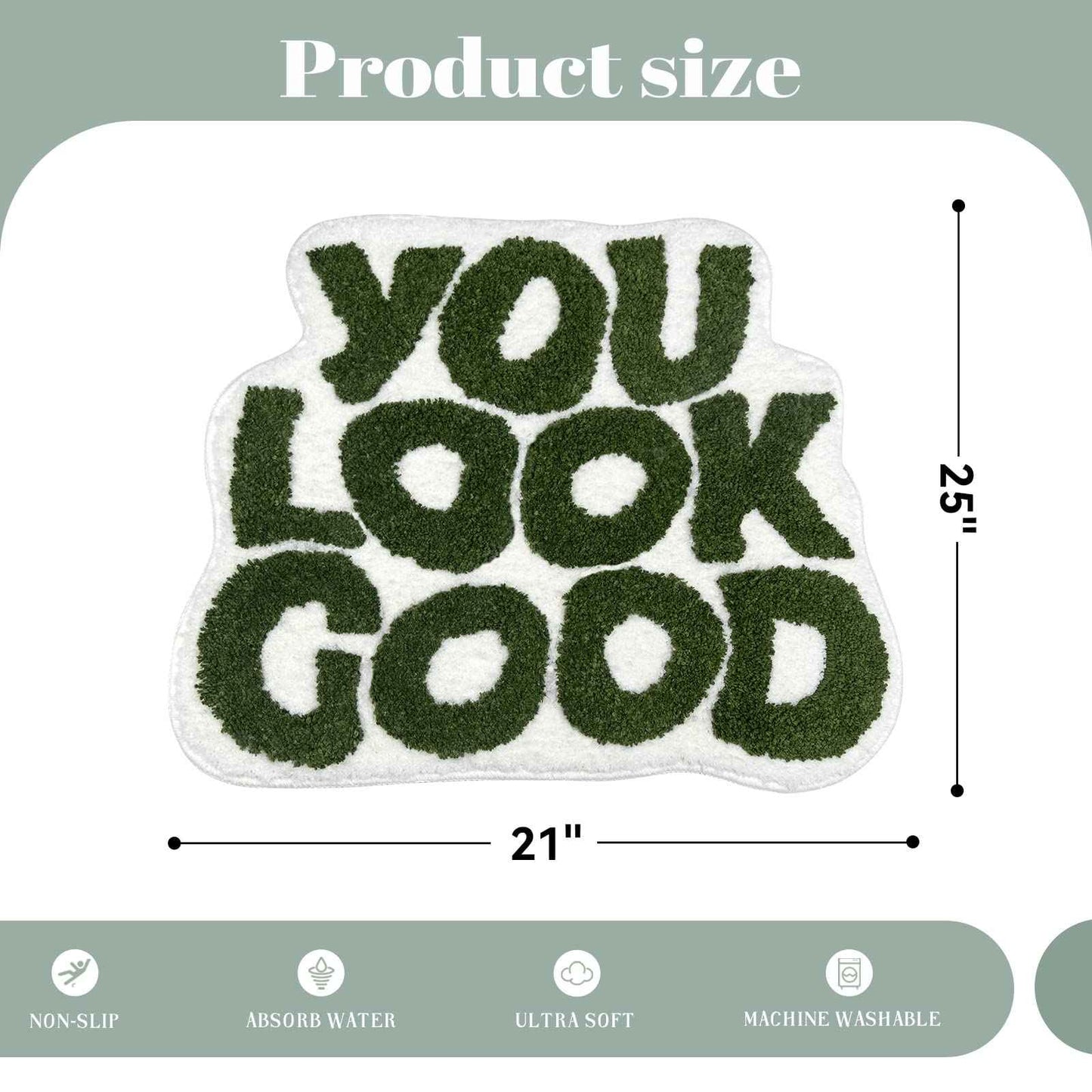 You Look Good Bath Mat Green Bathroom Rugs Funny Cute Bathroom Decor Preppy Small Cool Rug Non Slip Microfiber Washable Absorbent Shower Rug, 25”x21”…