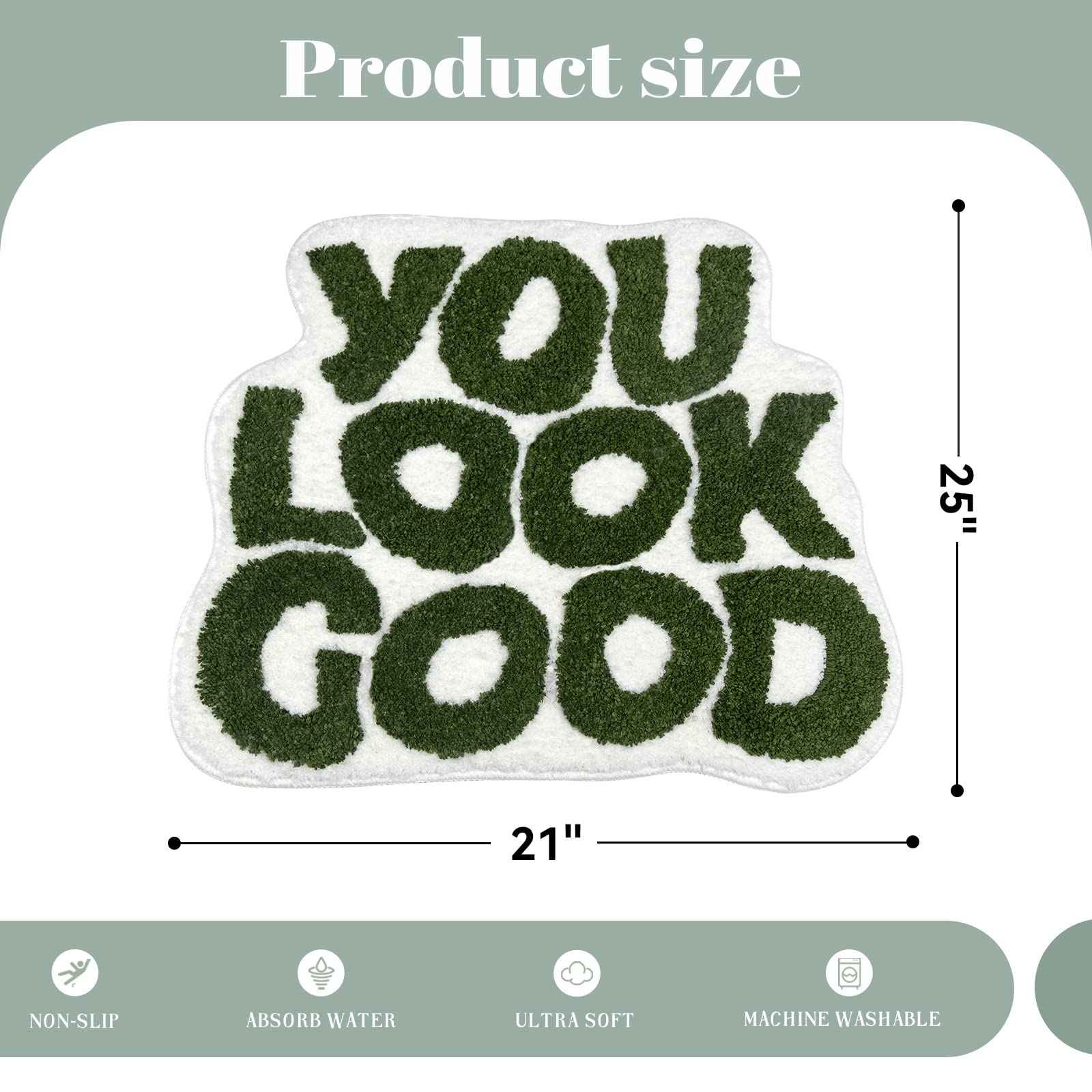 You Look Good Bath Mat Green Bathroom Rugs Funny Cute Bathroom Decor Preppy Small Cool Rug Non Slip Microfiber Washable Absorbent Shower Rug, 25”x21”…