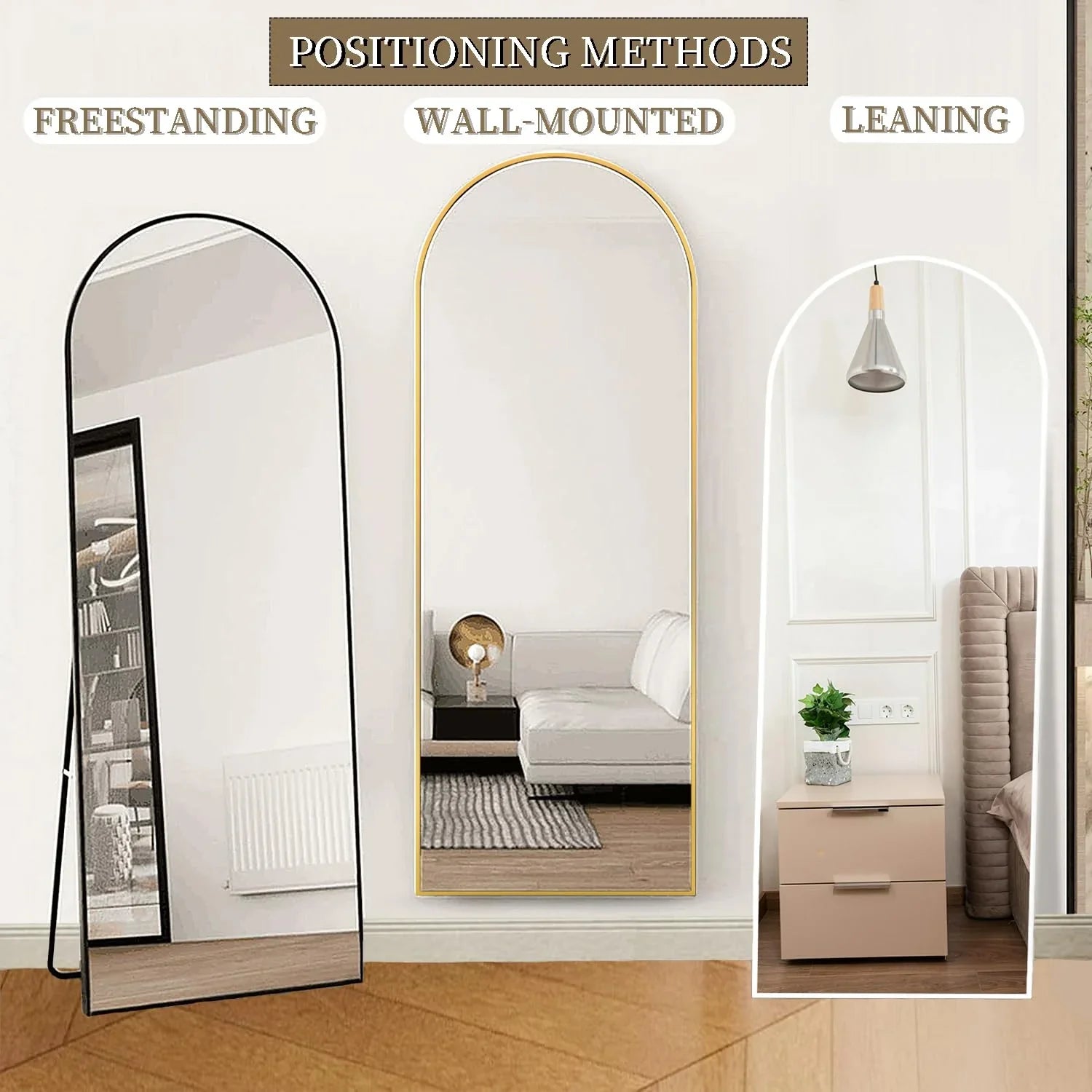 OGCAU Floor Full Length Mirror, 56"x20" Arched Full Body Mirror, Hanging or Leaning, Standing, Wall Mounted with Aluminum Frame for Bedroom Living Room, White - Jlhbookstore.store