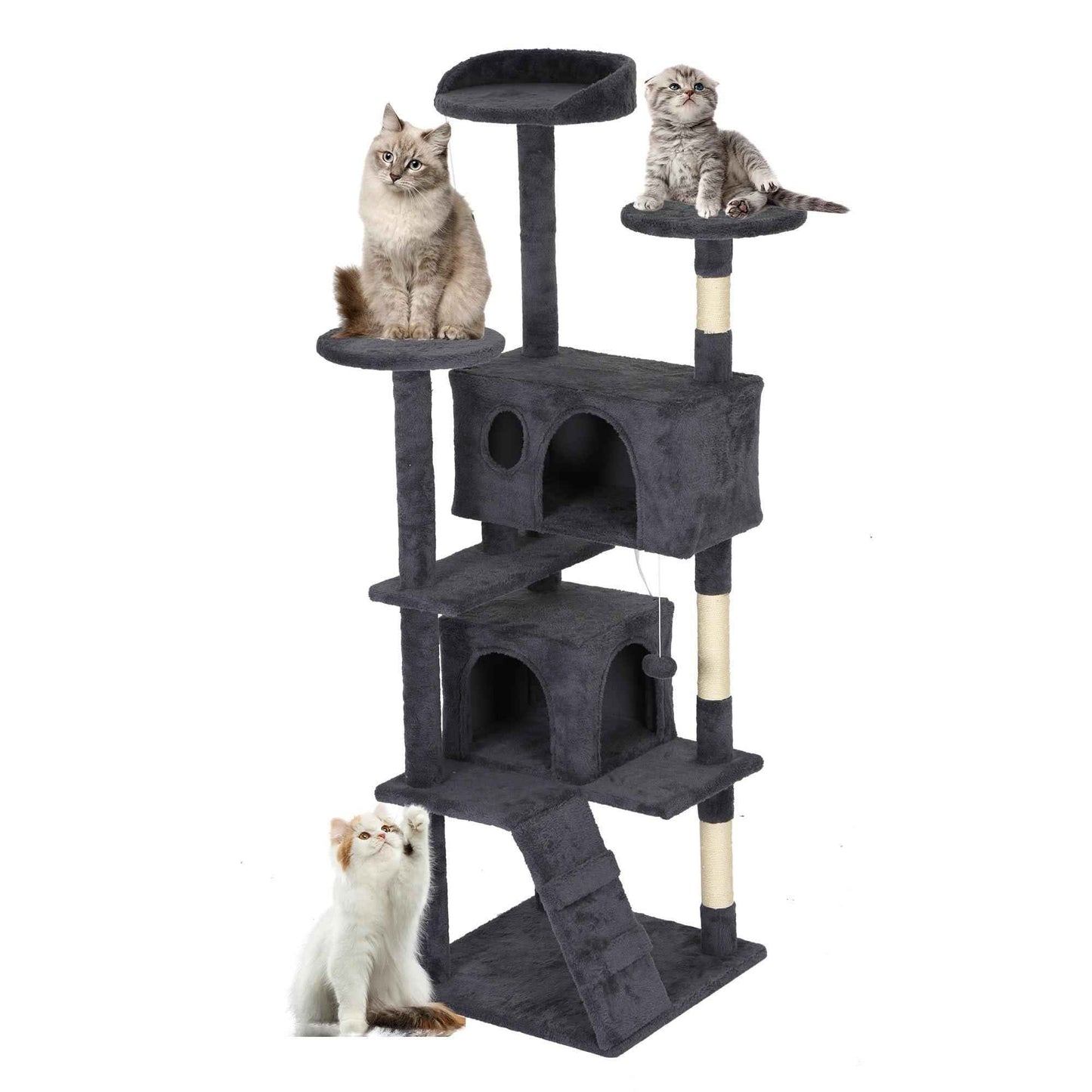 FDW Cat Tree 54in Cat Tower Multi-Level Durable Cat Scratching Post & Cozy Fun Cat Jumping Platform Space Saving Cat Condo Pet Play House for Indoor Cats,Dark Gray