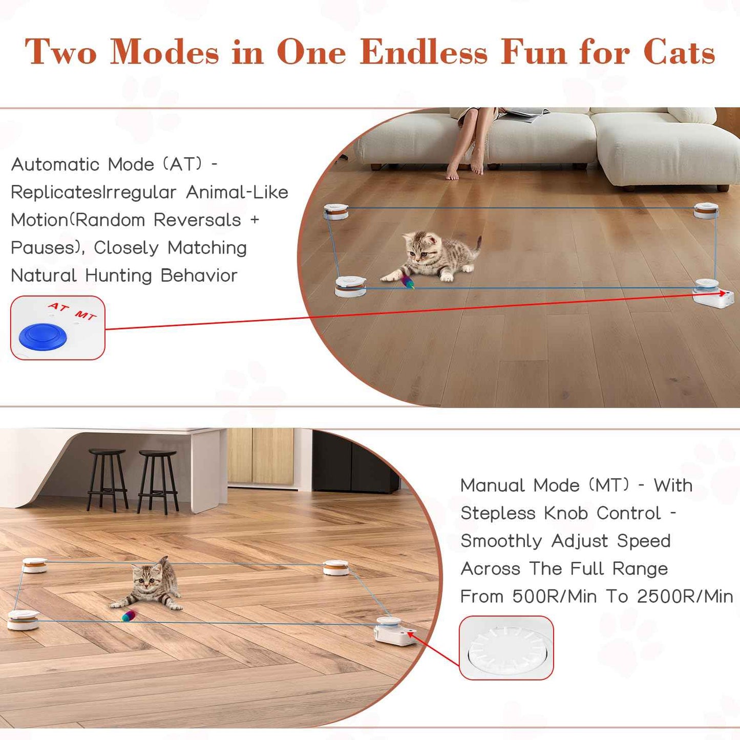 Interactive Cat Toy for Indoor Cats – Automatic Moving & Enrichment Toy for Indoor Cats/Kitten, Auto/Manual Control Cat Treadmill for Exercise & Mental Stimulation, Stimulating Chase Toys (H1K2)