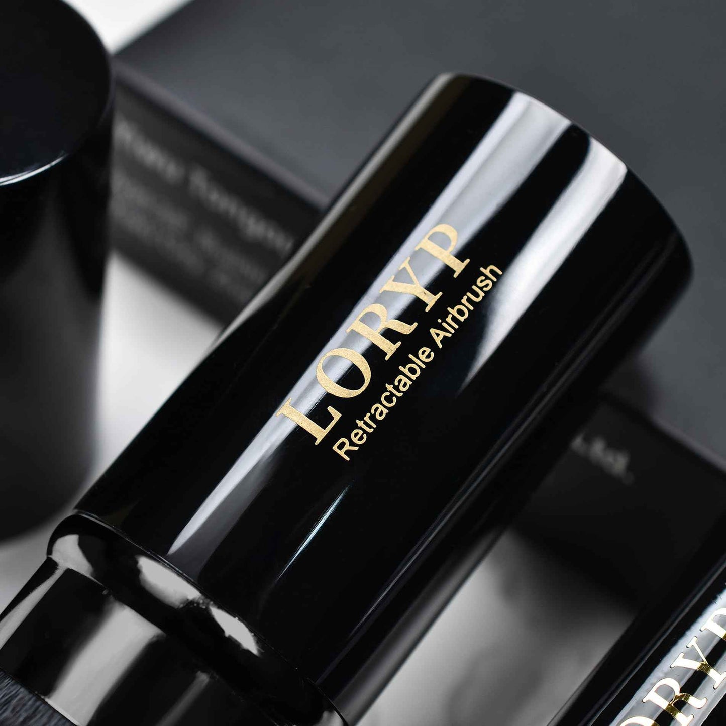 LORYP Retractable Makeup Brush Black Kabuki Foundation Brush for liquid Cream and Powder Makeup 2 Pack Travel Makeup Brush Set