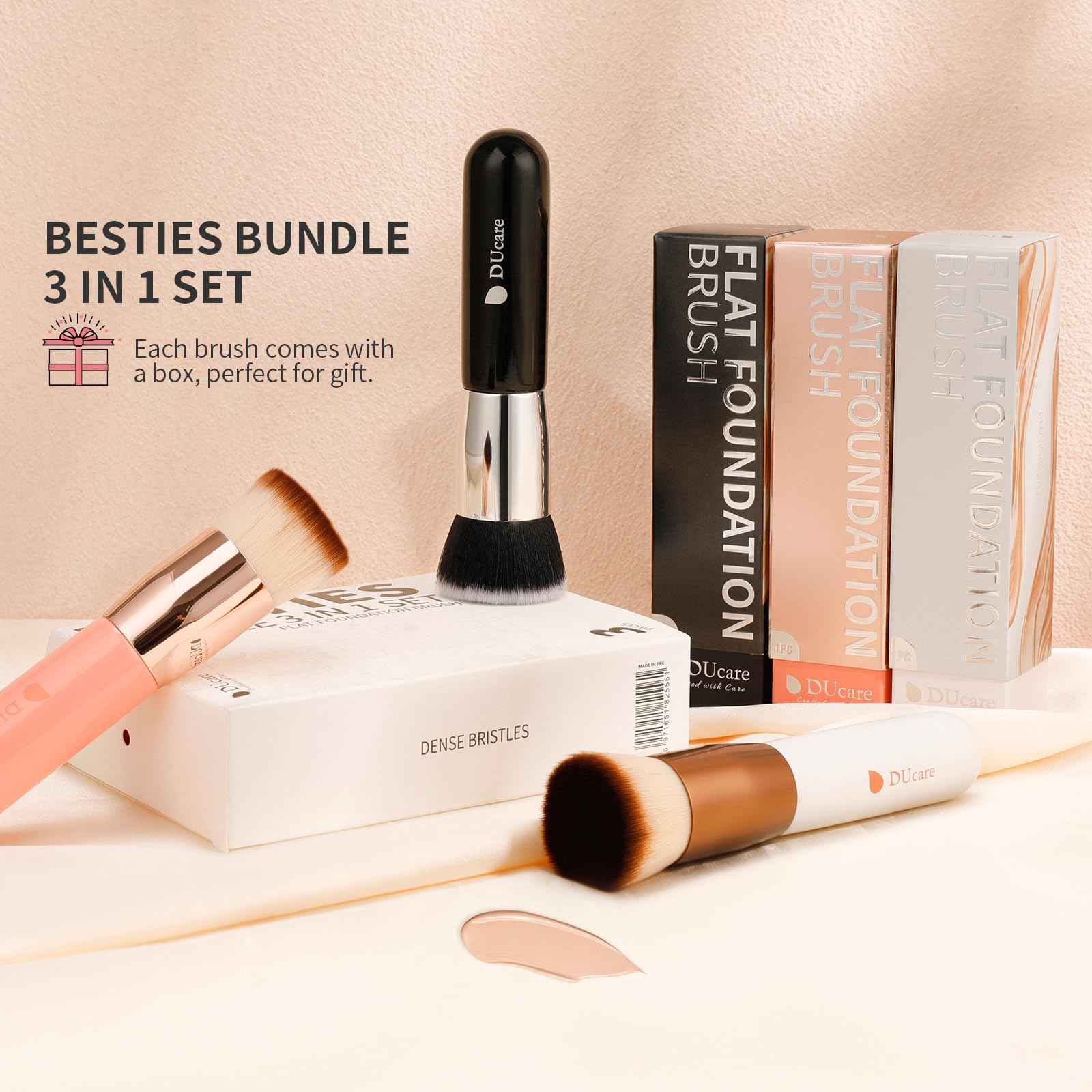 DUcare Kabuki Foundation Brush for Liquid Makeup Flat Top Professional Stick Buffing Blending Mineral Powder Large Face Makeup Brush, Black