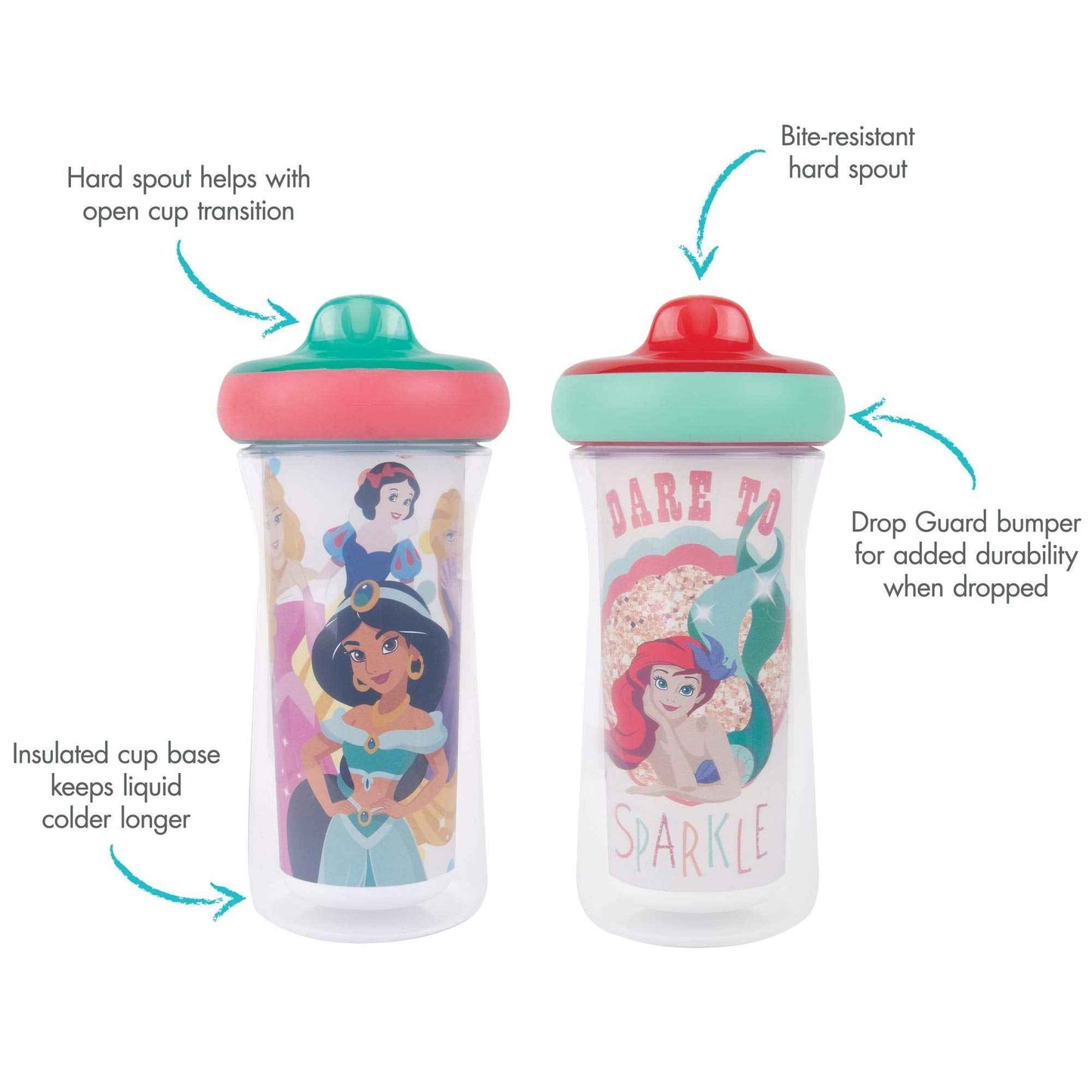 The First Years Disney Princess Kids Insulated Sippy Cups - Dishwasher Safe Spill Proof Toddler Cups - Ages 12 Months and Up - 9 Ounces - 2 Count