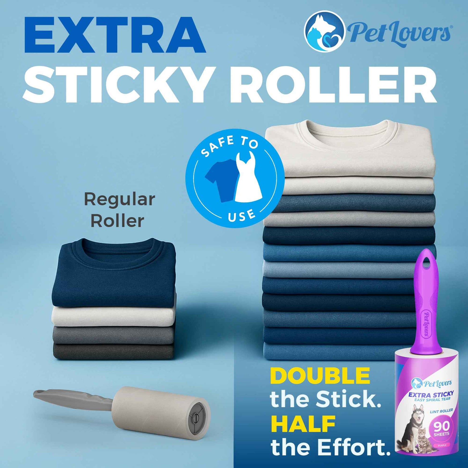 PetLovers Extra Sticky Lint Roller Mega Value Set 450 Sheets for Pet Hair Removal and Clothes, Dog and Cat Lint Remover 5 Pack